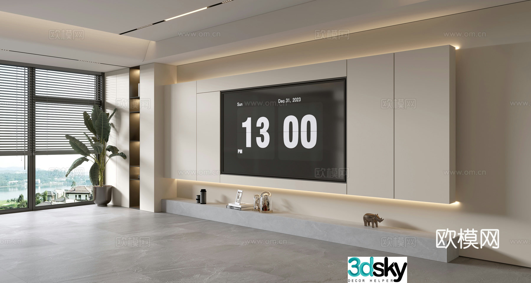 Modern creamy living room light luxury TV background wall creamy TV background wall full wall TV cabinet 3D model