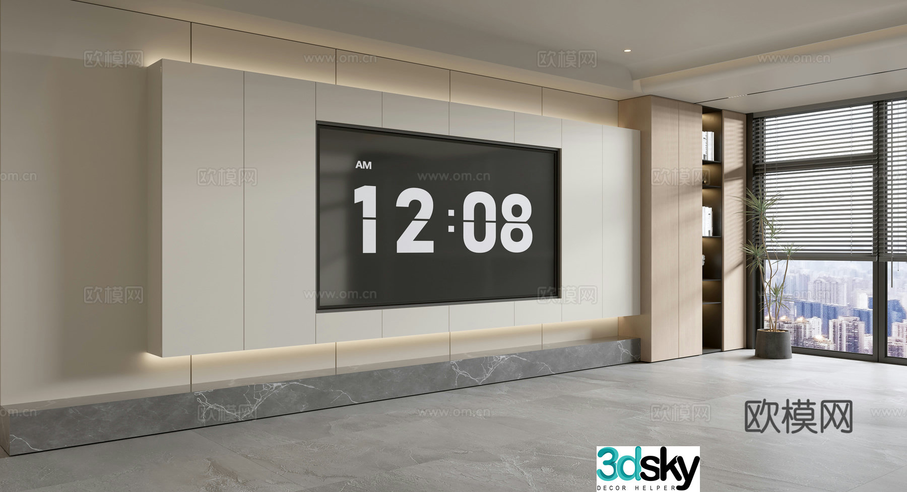 Modern creamy living room light luxury TV background wall creamy TV background wall full wall TV cabinet 3D model