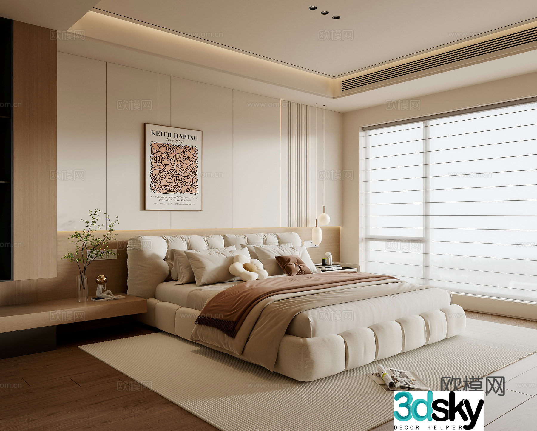 Creamy Bedroom 3d Model