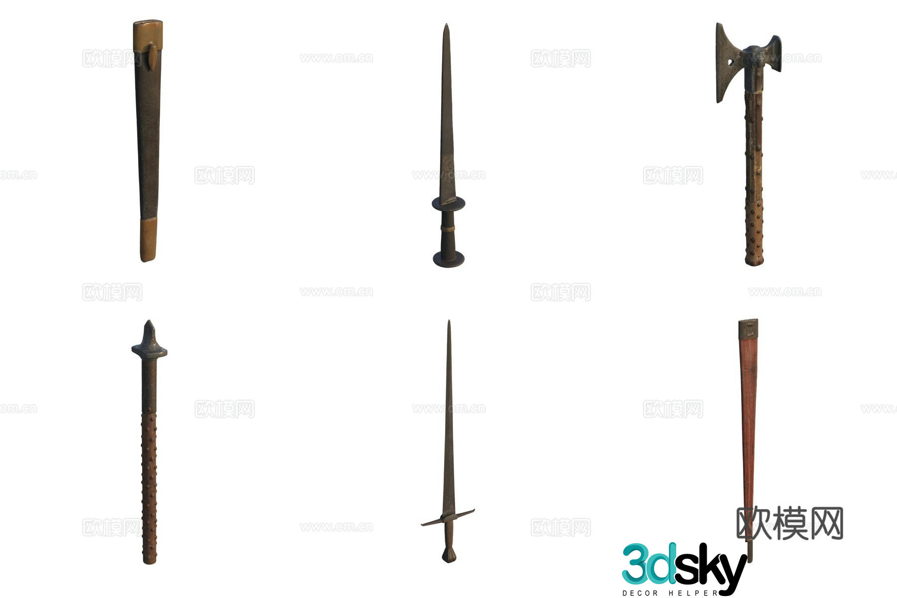 Weapon long sword scabbard axe 3d model