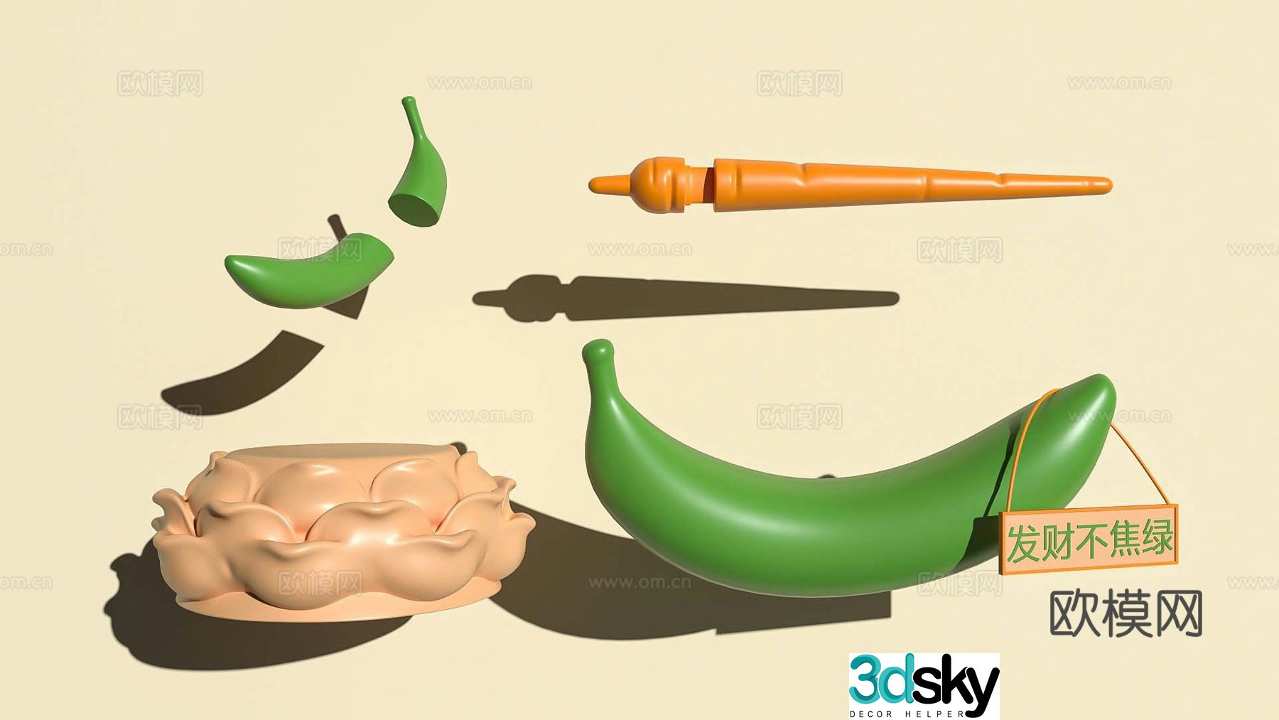 Cartoon base Banana Lotus Radish Sculpture Trendy toy figure 3D model