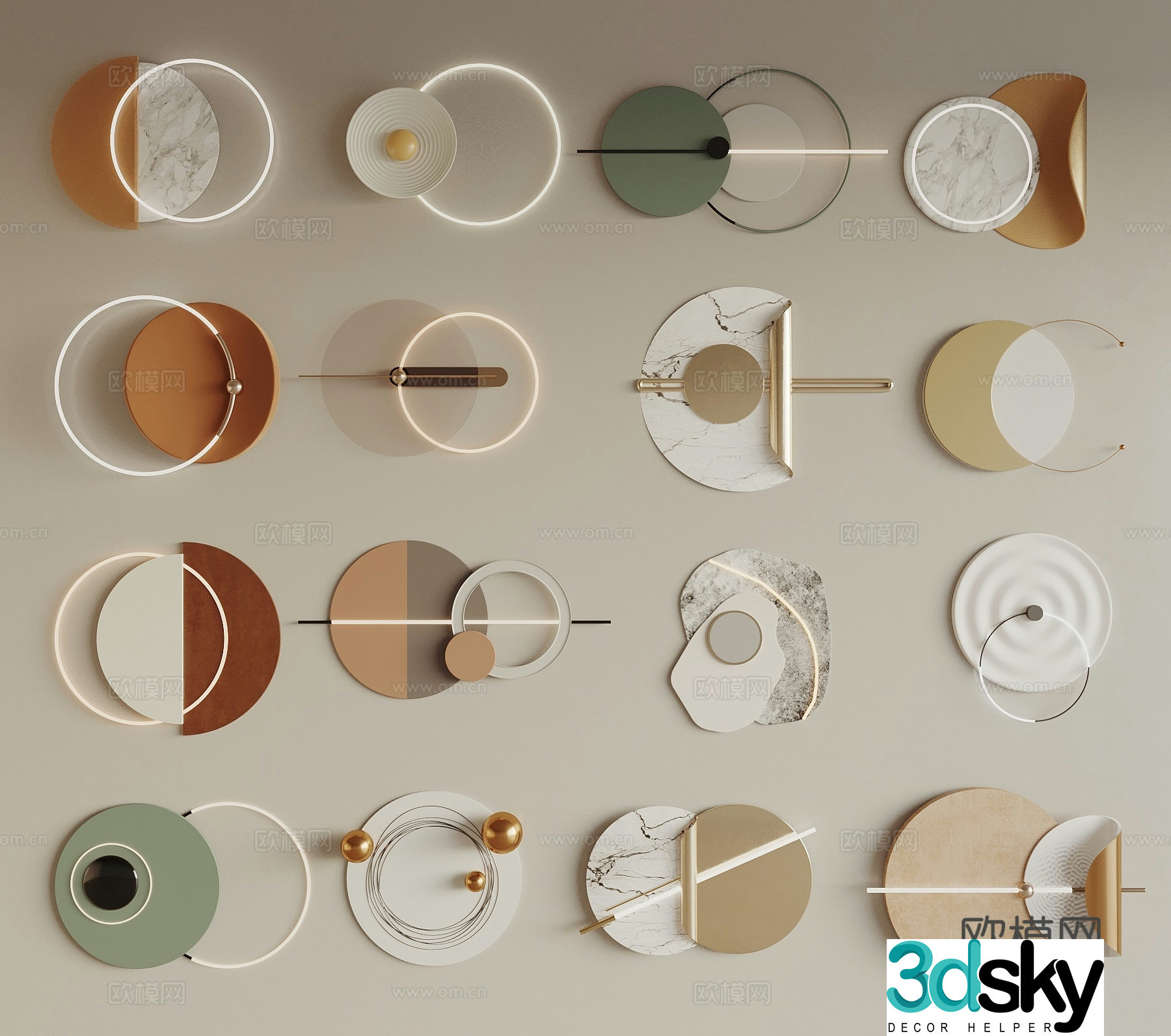 Modern wall decoration wall light wall decoration circular wall decoration light luxury wall decoration 3D model
