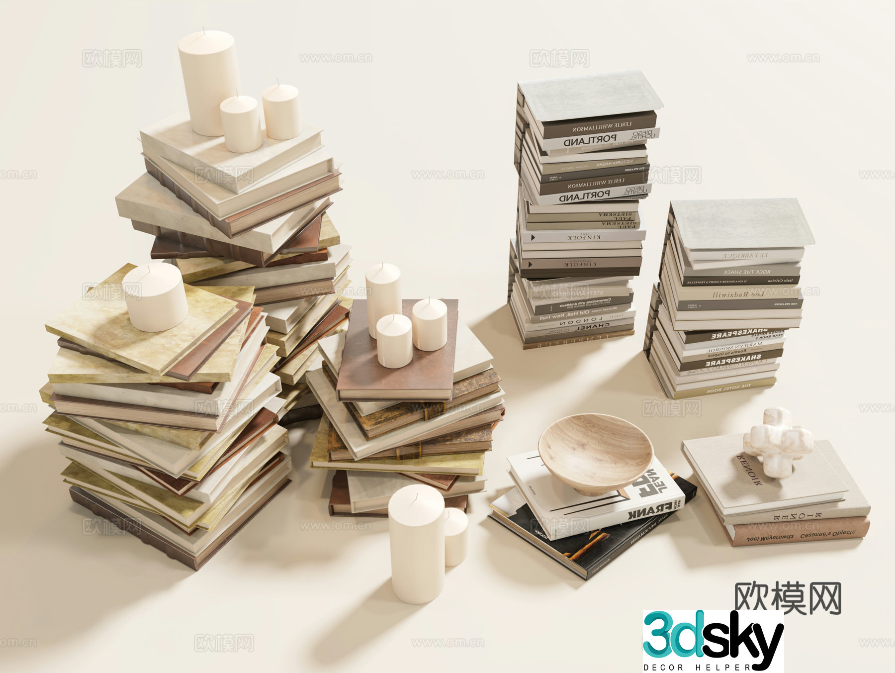 Books Books pile candles retro books books books white candle cowhide notebook old 3d model