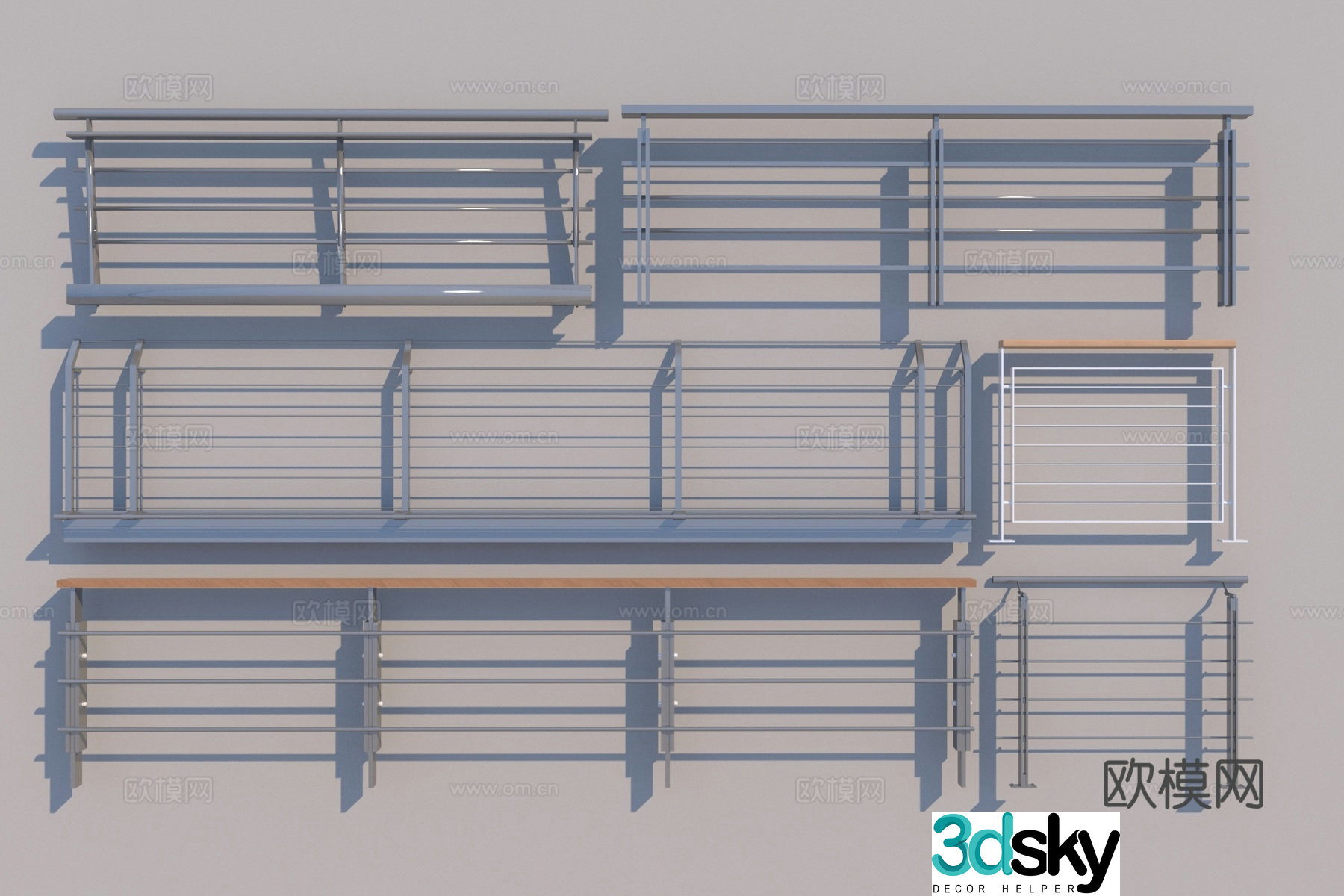 Modern wrought iron railing guardrail 3d model