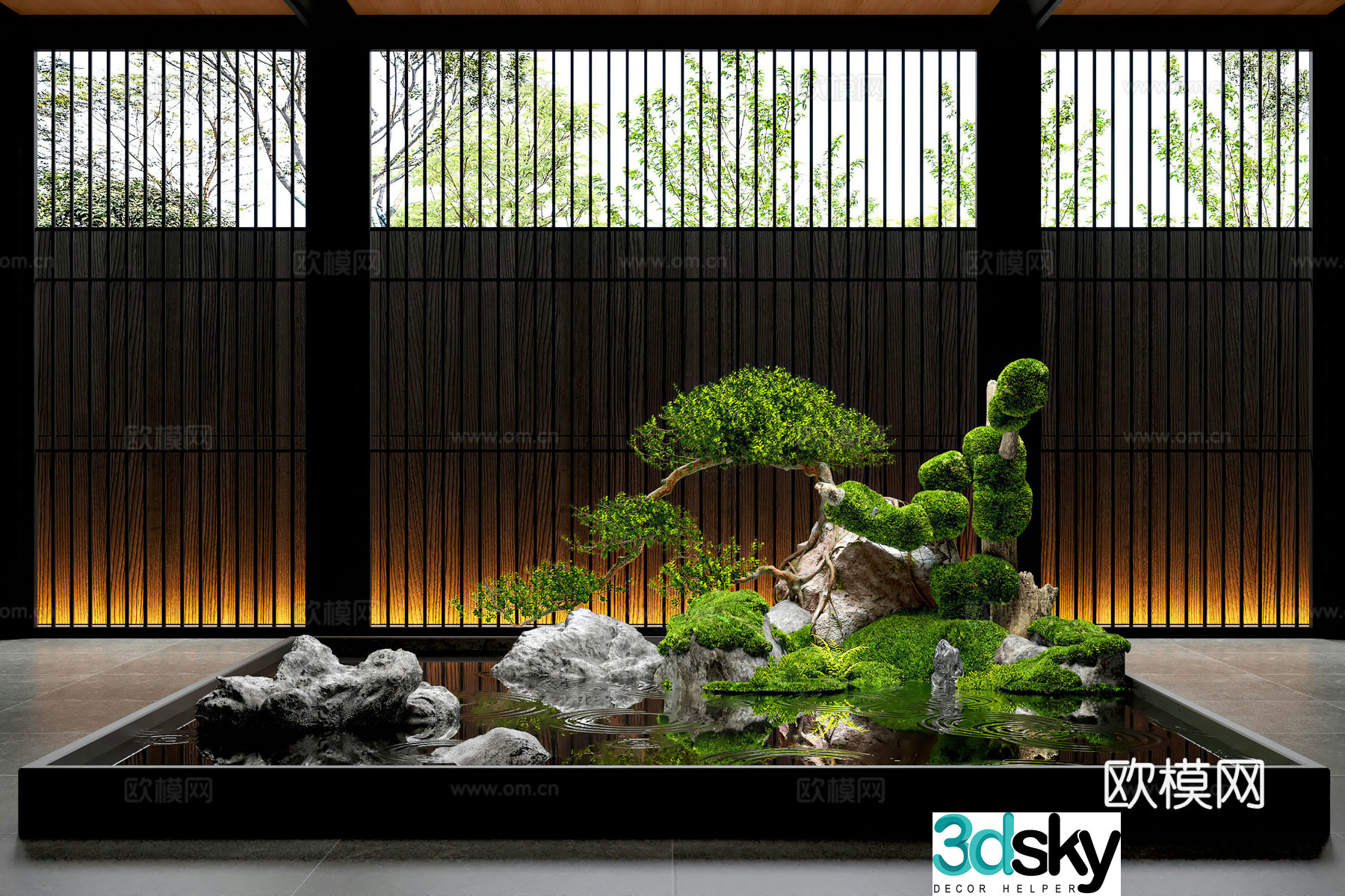 New Chinese-style landscape landscape waterscape moss landscape stone 3D model