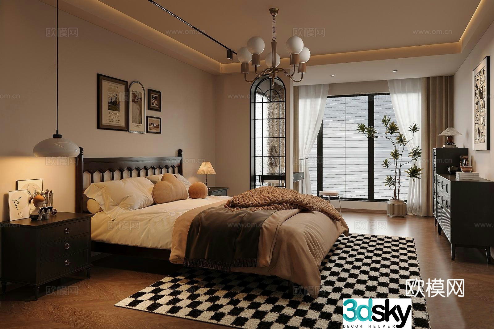 American retro home bedroom 3d model