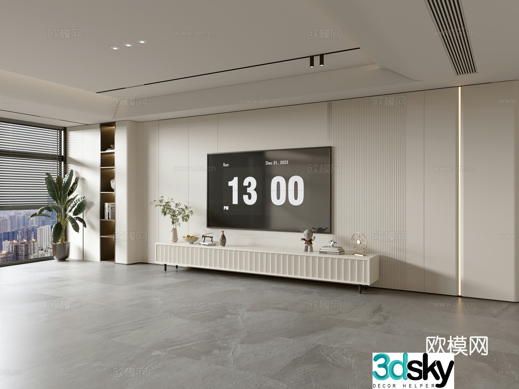 Modern creamy living room light luxury TV background wall creamy TV background wall full wall TV cabinet 3D model