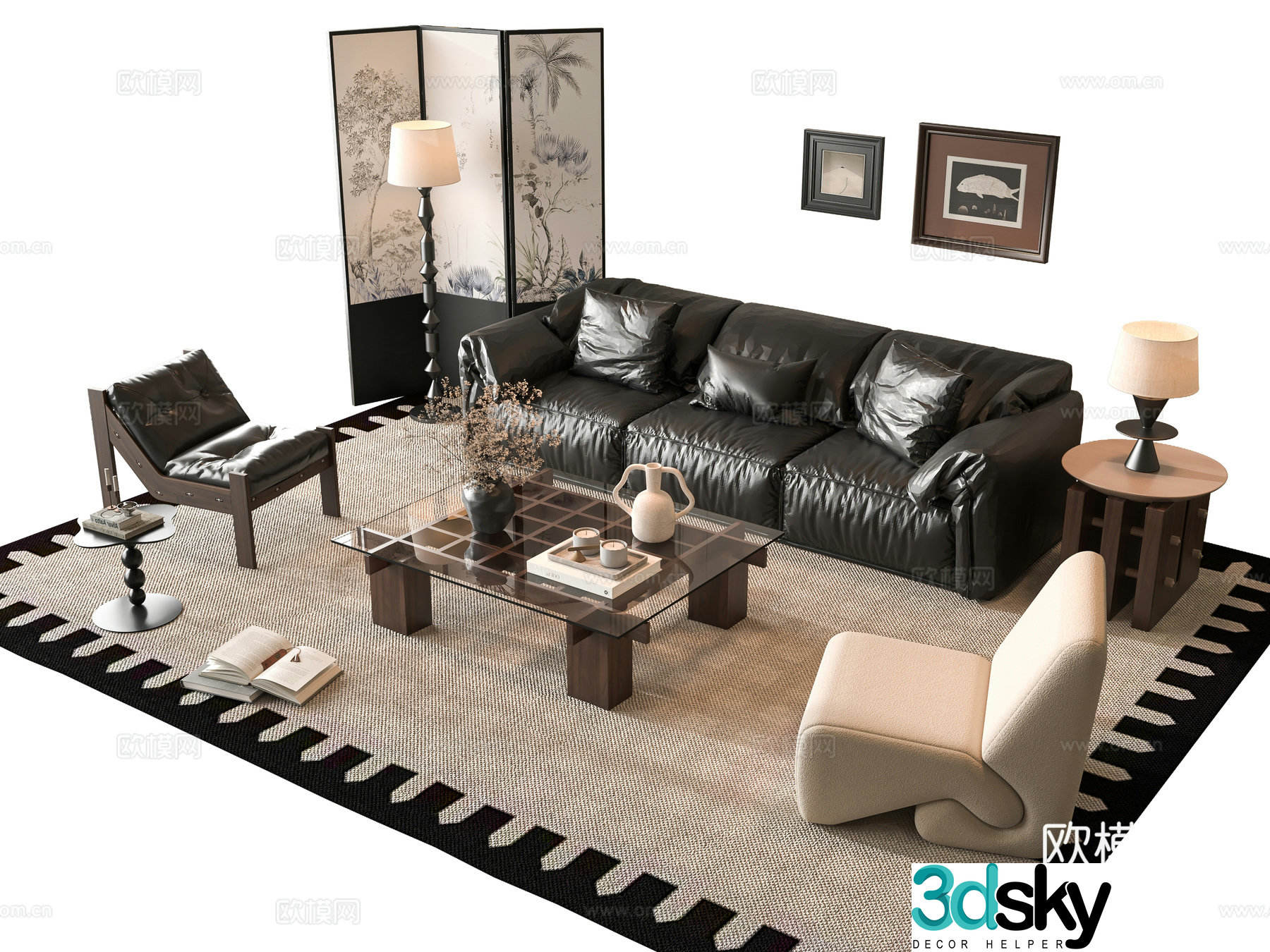 French sofa combination 3D model