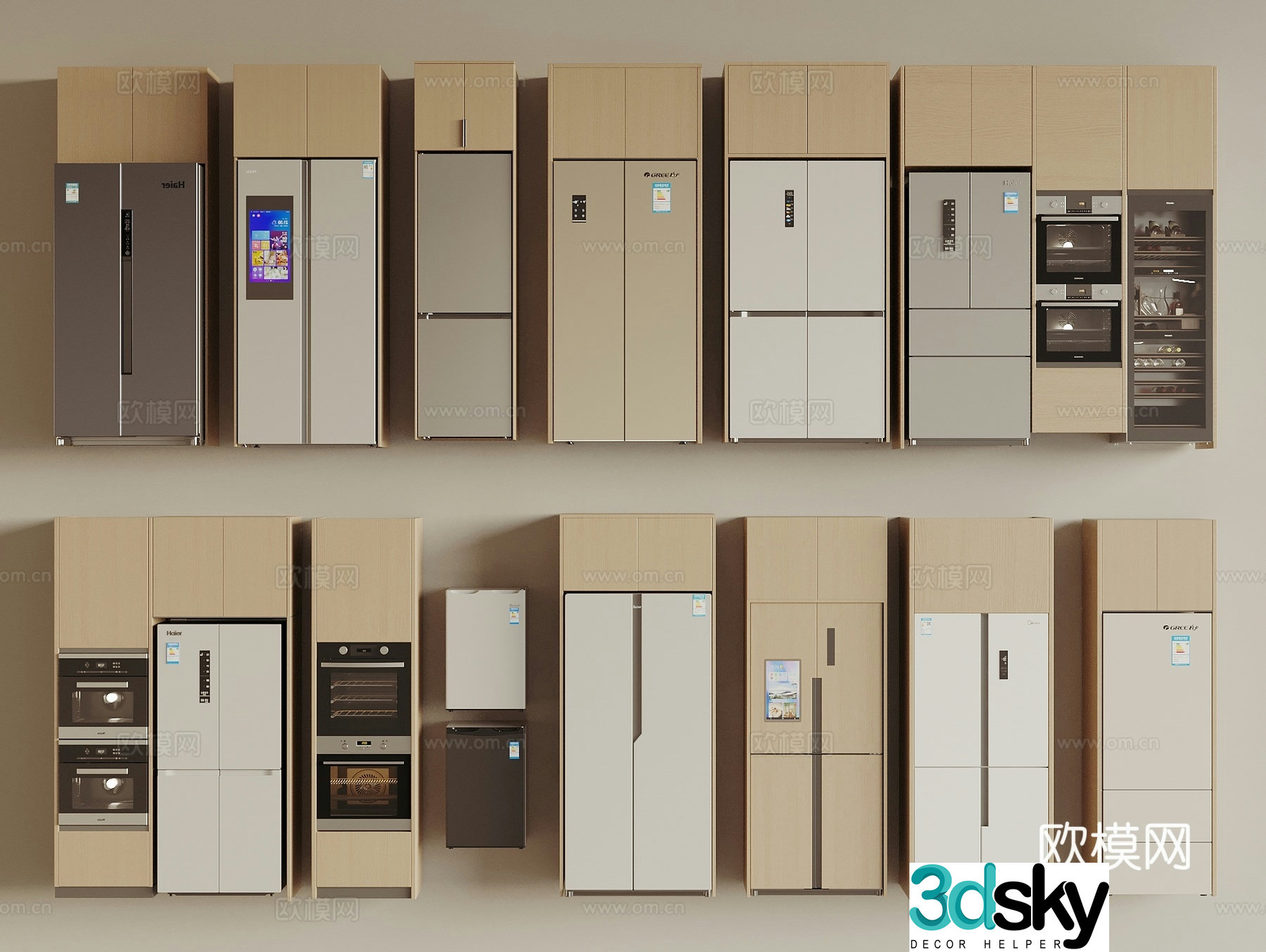 Modern refrigerator cabinet Oven cabinet Single-open refrigerator Double-open refrigerator Small refrigerator 3D model
