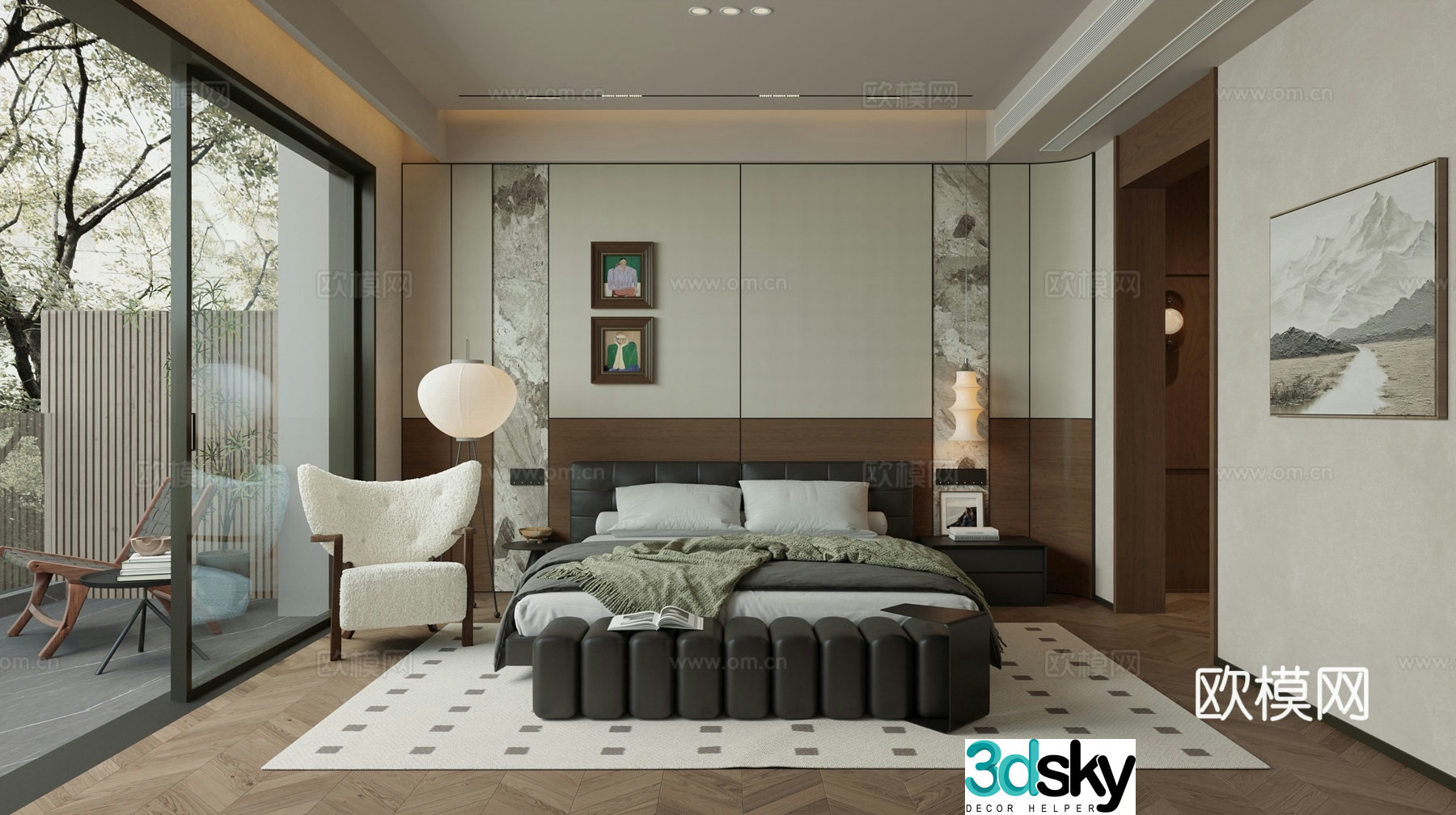 Literary and ancient style home bedroom 3D model