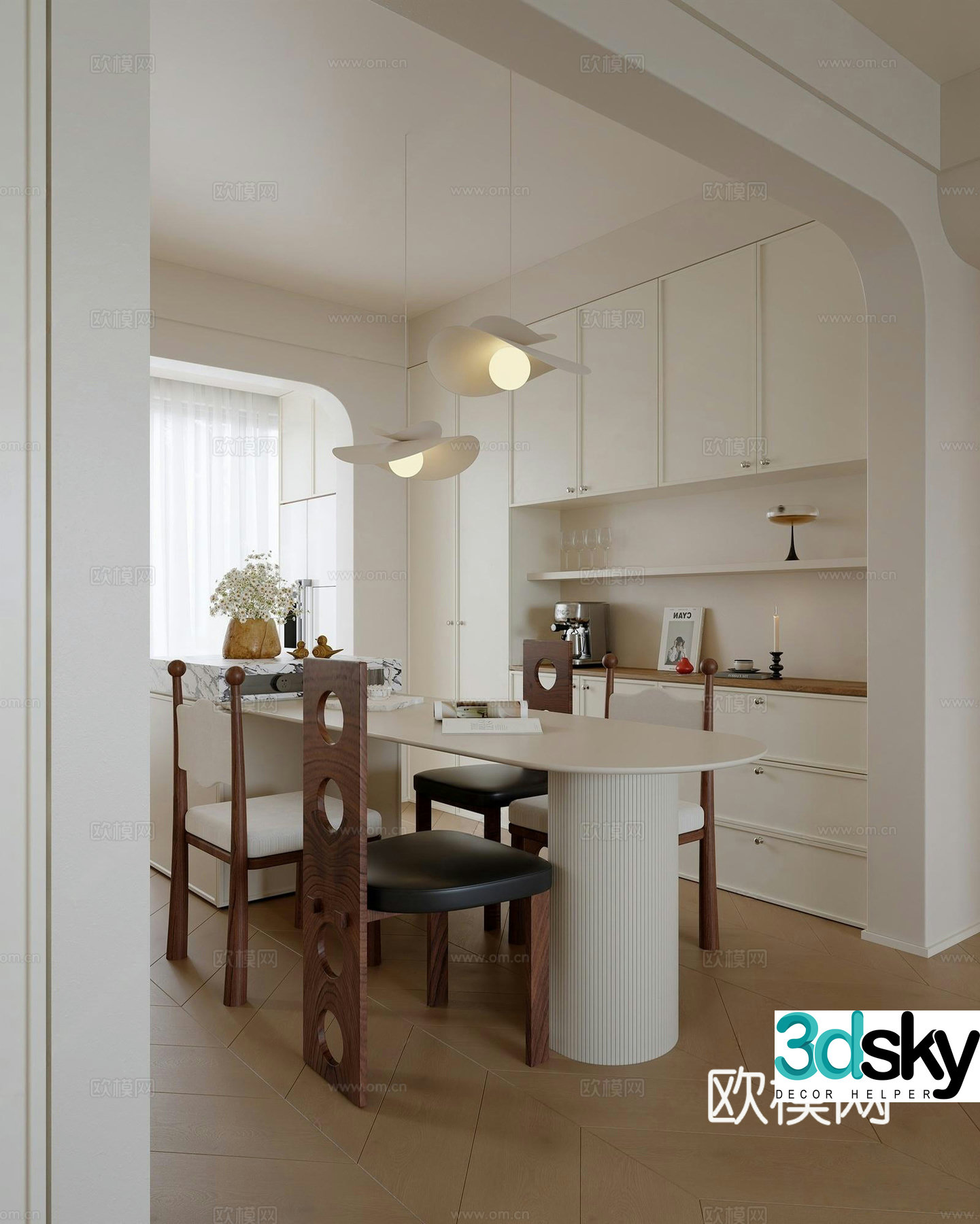 Cream Medium-old Home Restaurant_French Cream Restaurant 3D Model