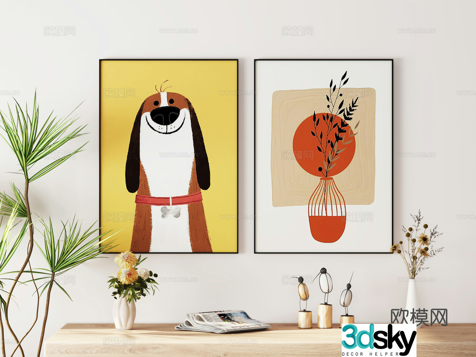 Modern minimalist hanging paintings cream style Nordic minimalist decorative paintings 3D model