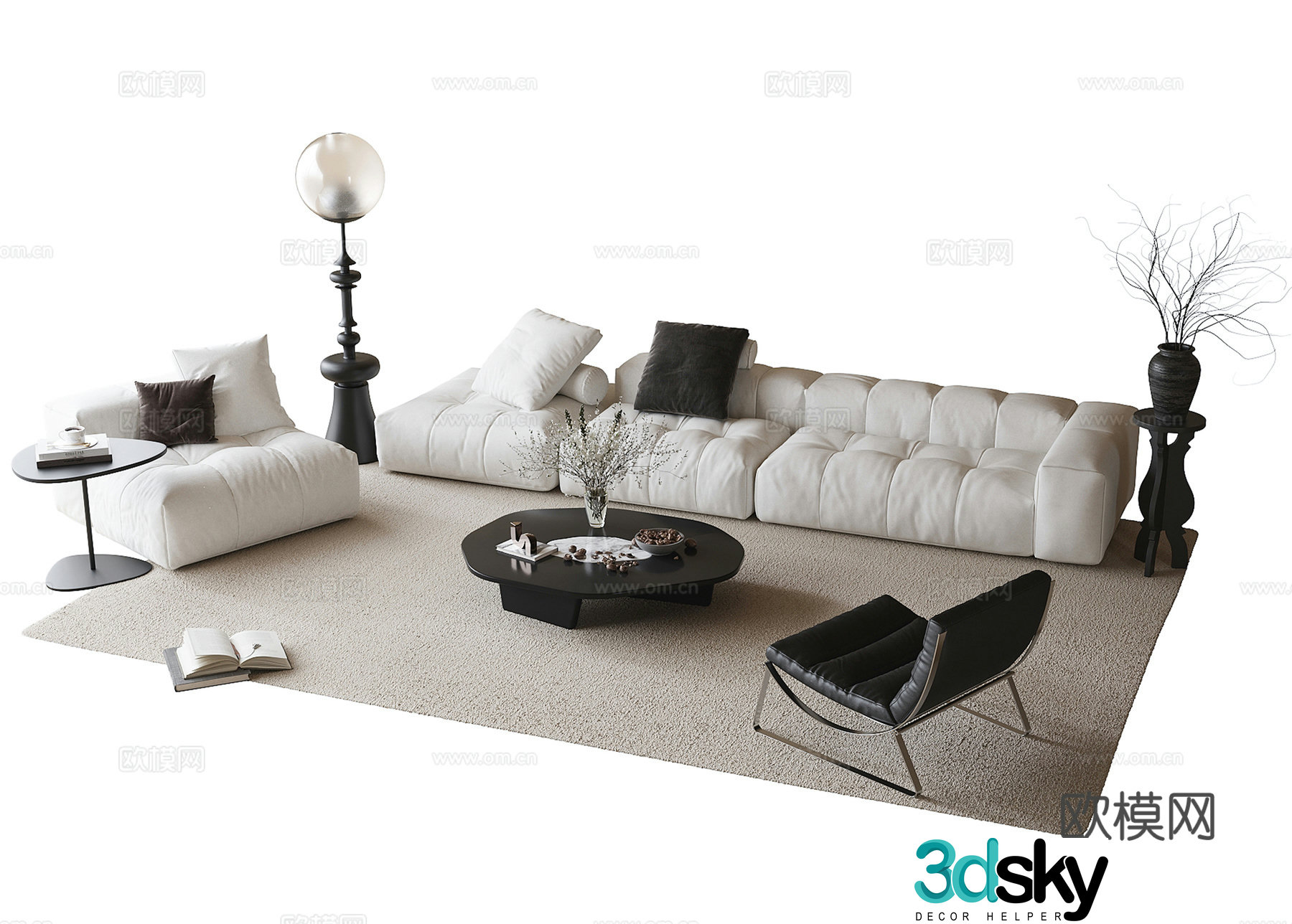 Modern sofa coffee table combination 3D model