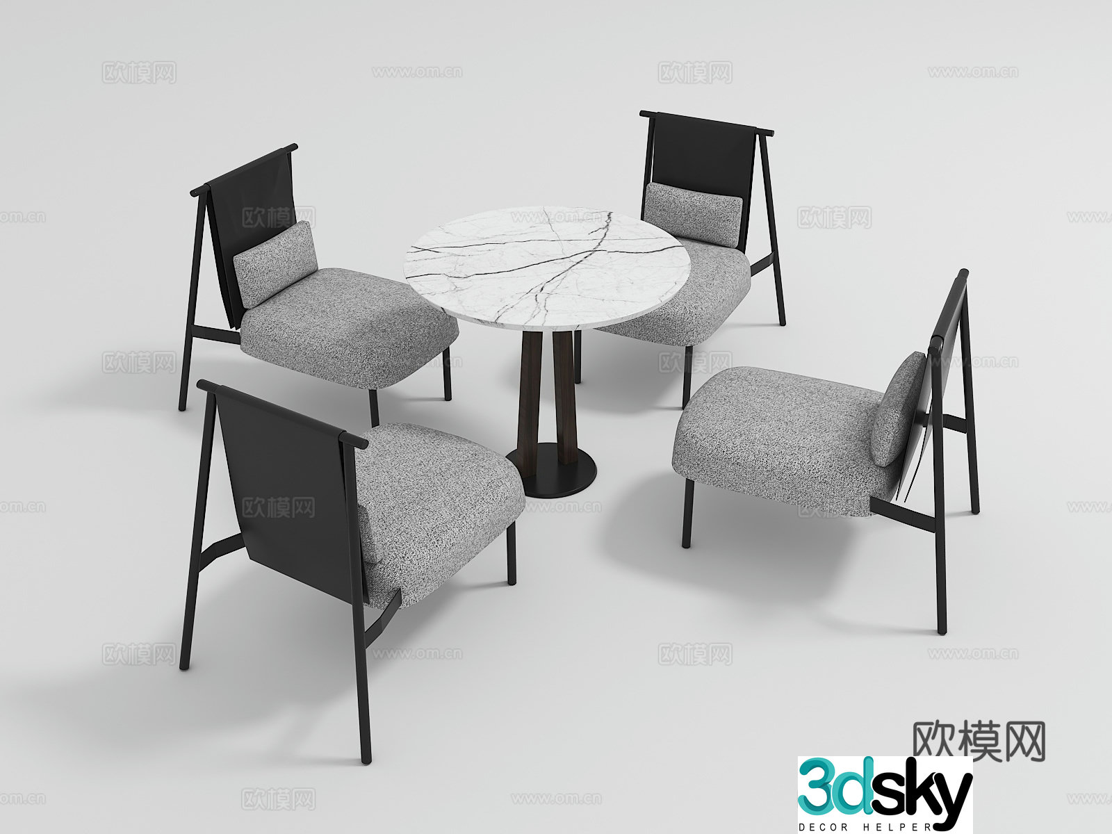 Modern casual negotiation table and chair combination 3D model