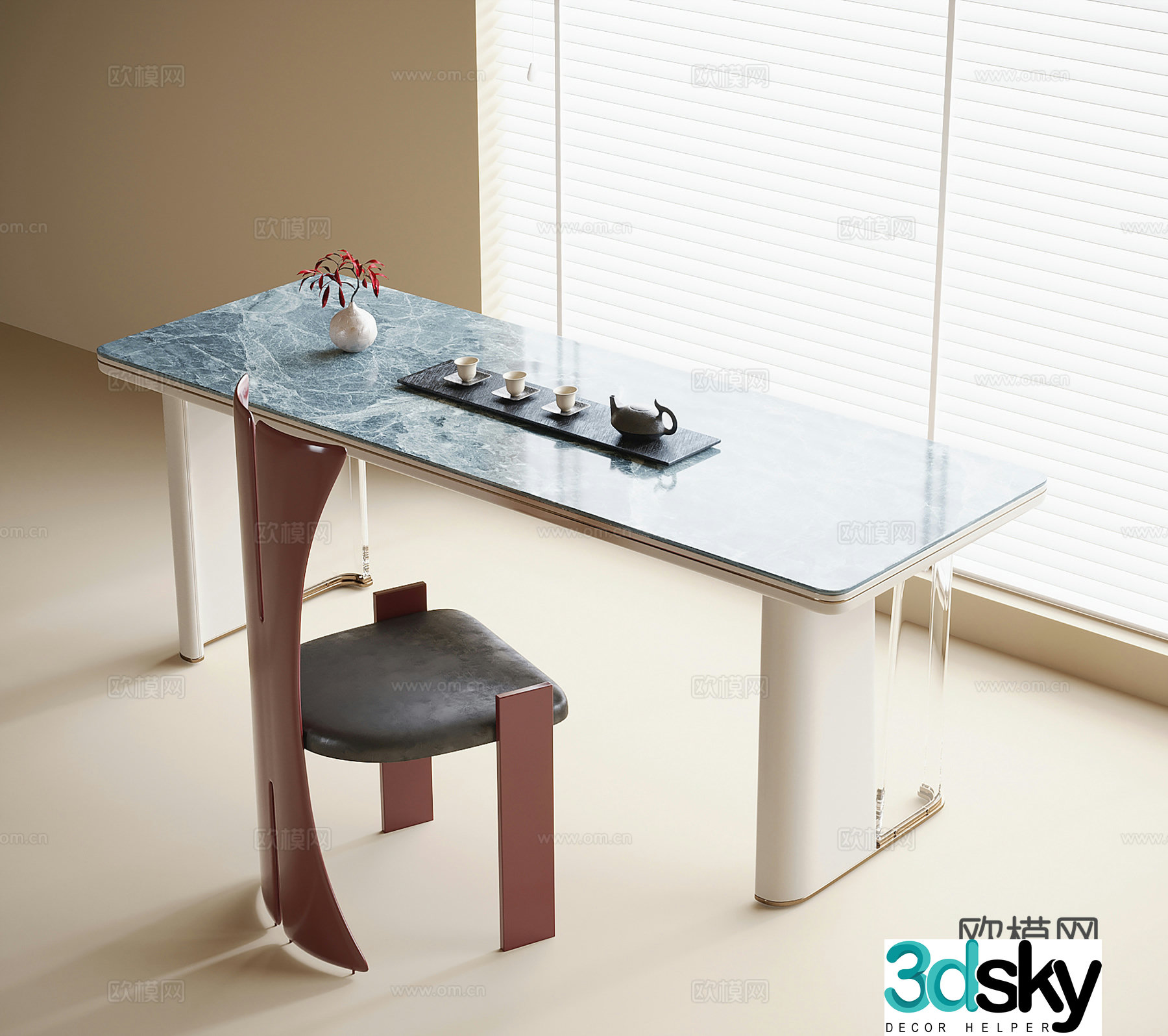Modern tea table and chair desk and chair book chair tea chair 3d model