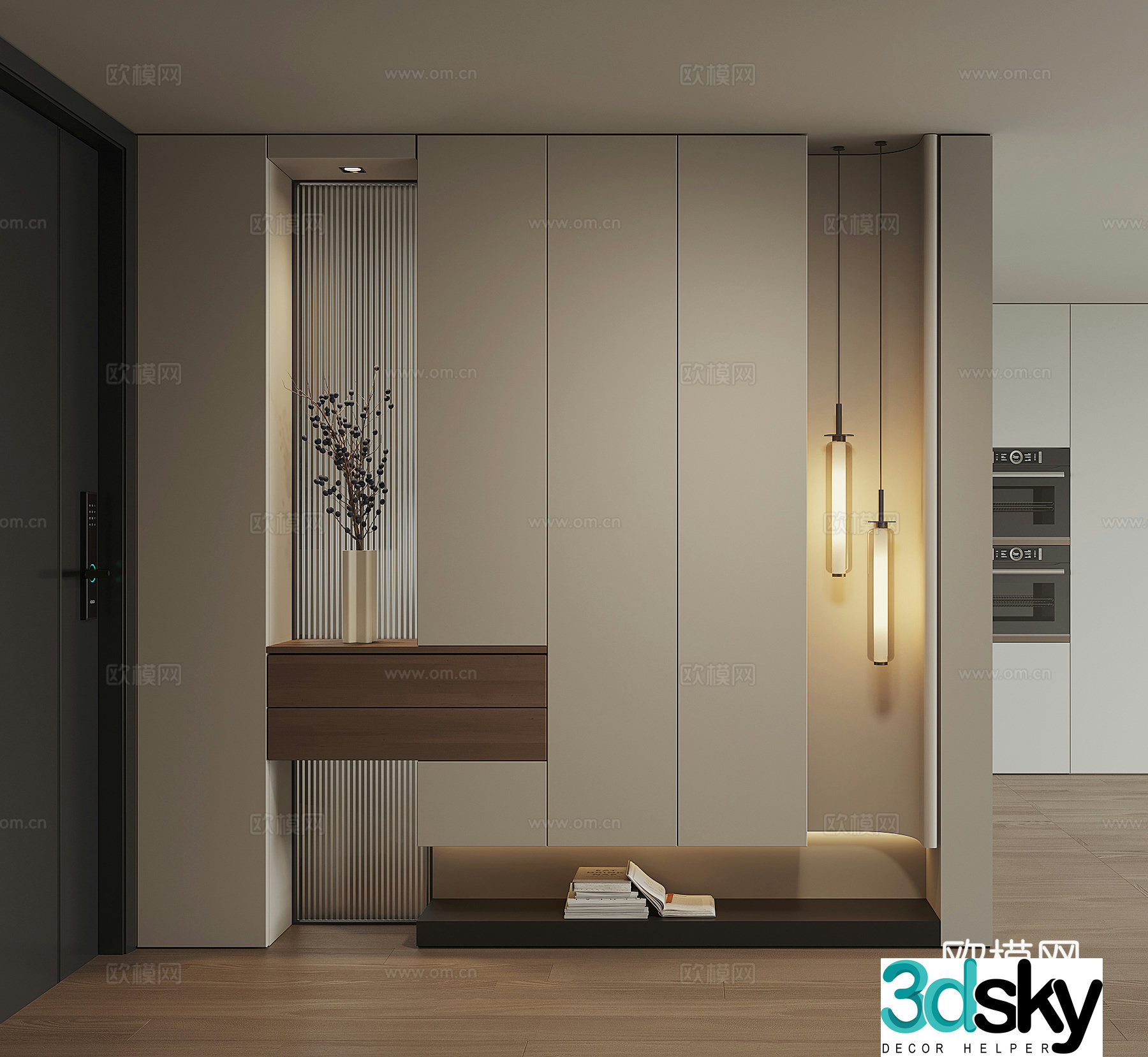Modern home entrance shoe cabinet 3D model