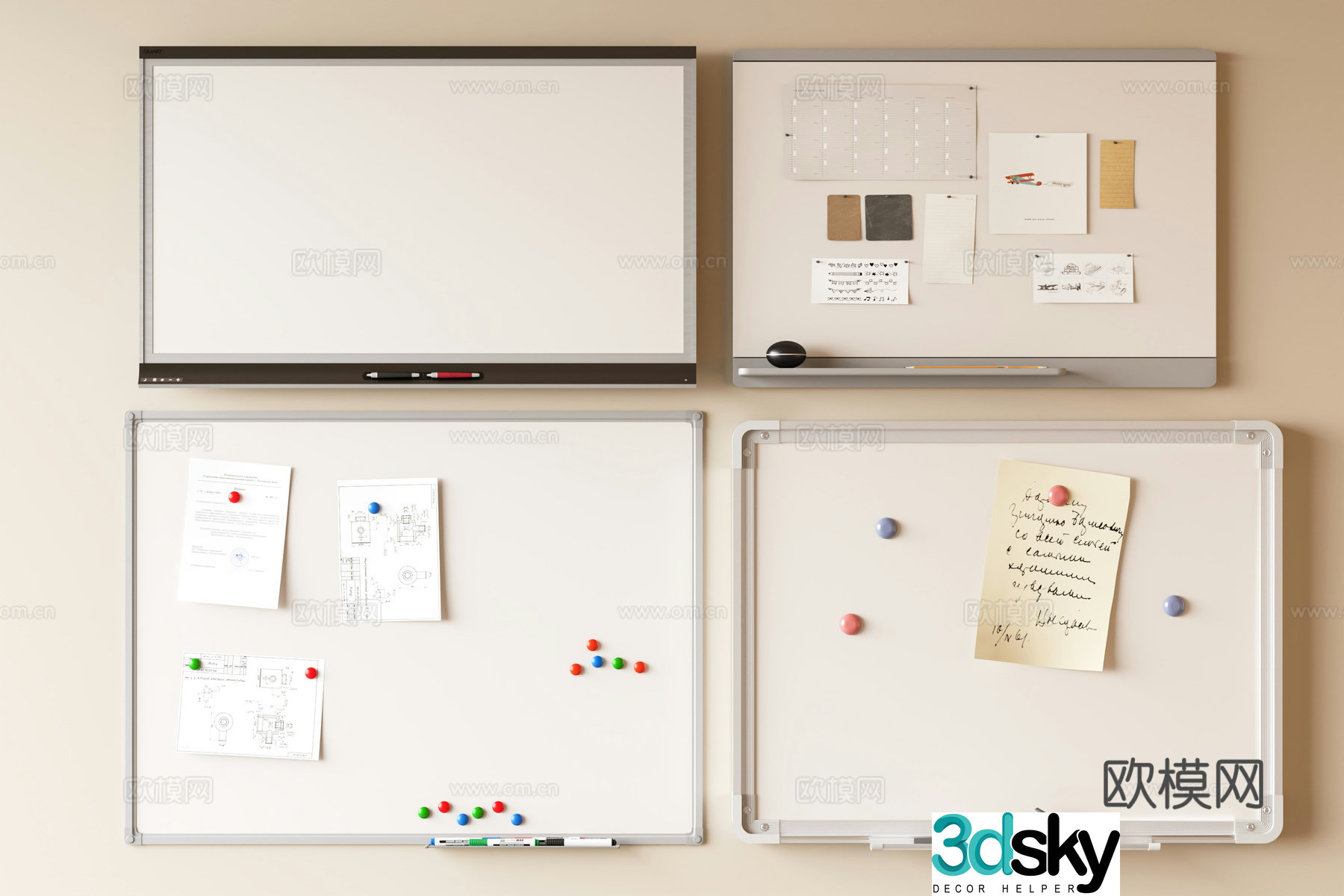 Office supplies Whiteboard Display board Blackboard Mobile artboard 3D model