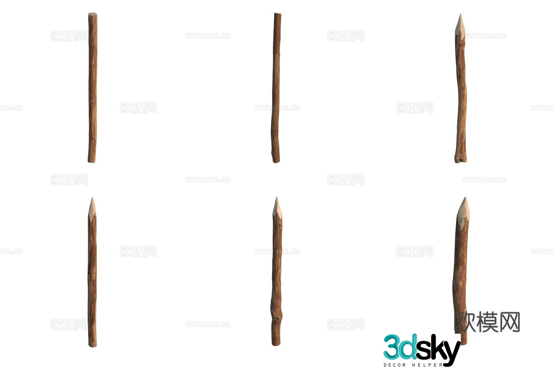 Wood stake fence 3d model