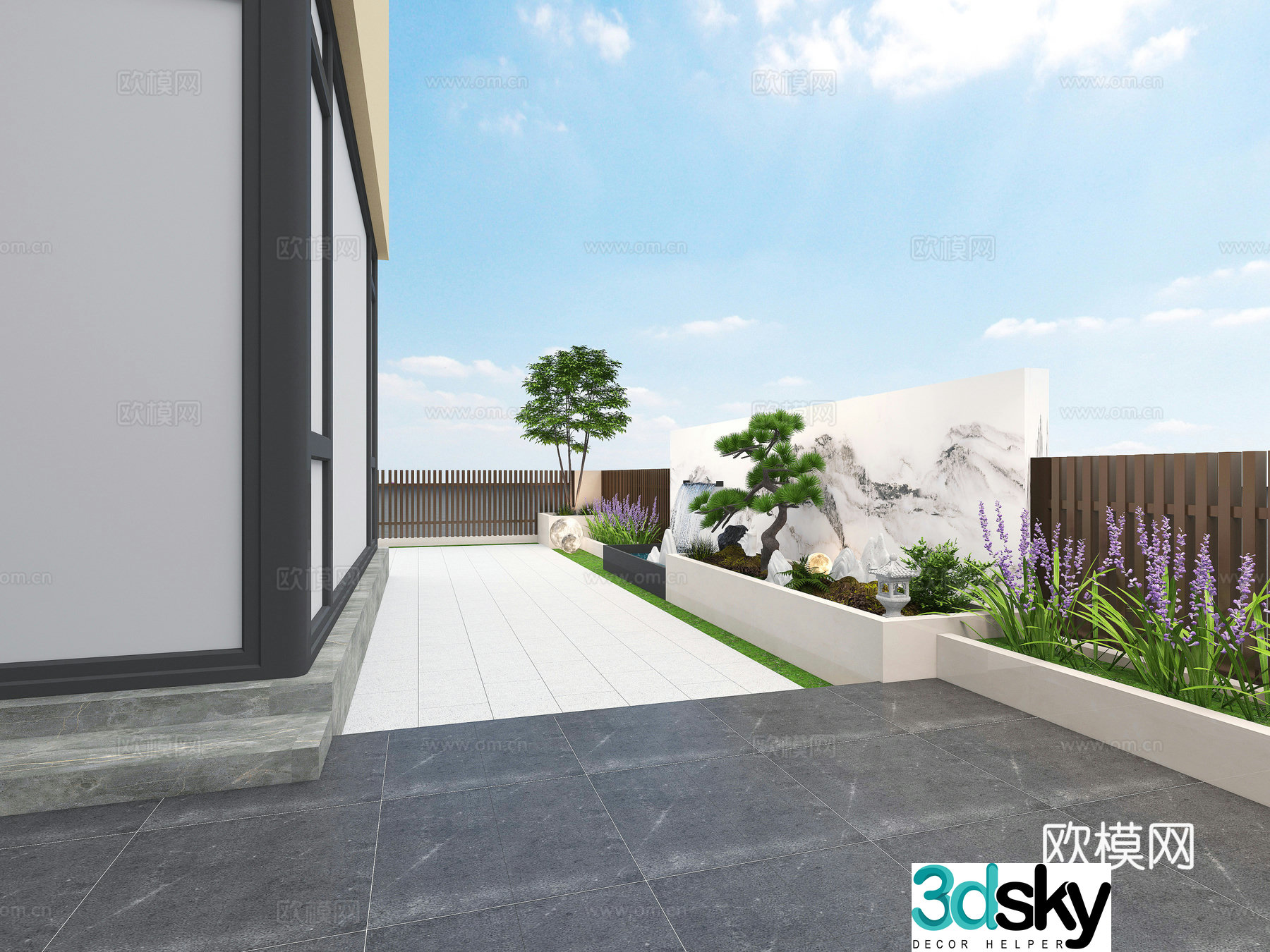 Modern villa courtyard landscape 3d model