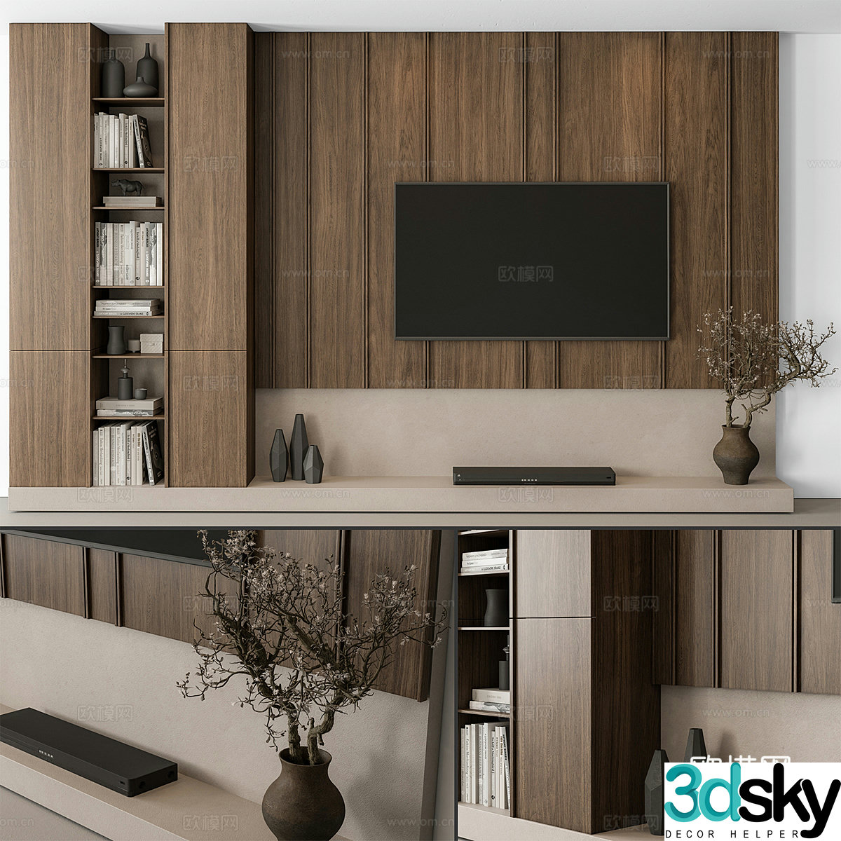 New Chinese style Wasabi TV background wall 3D model
