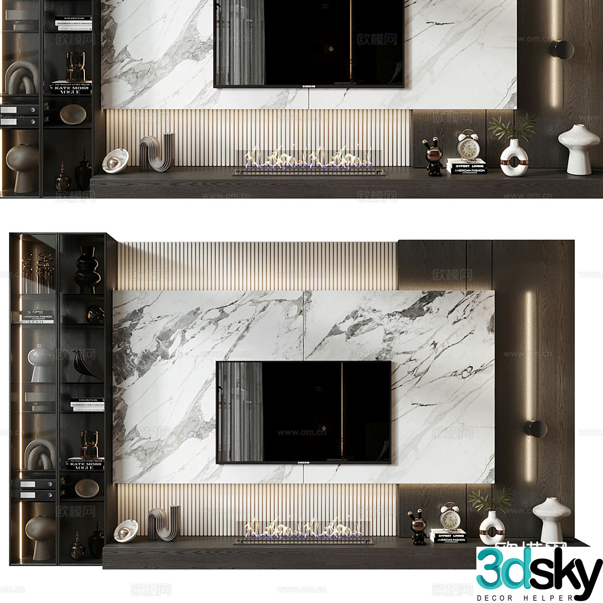 Modern Italian light luxury TV background wall 3d model