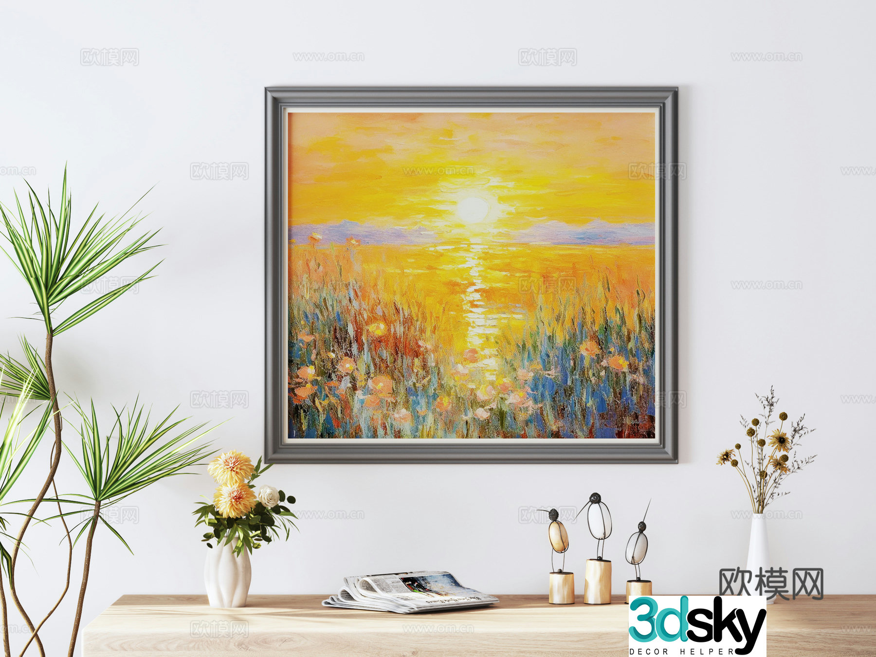Simple European decorative paintings medieval style hanging paintings pastoral style oil paintings flower arrangement ornaments 3D model