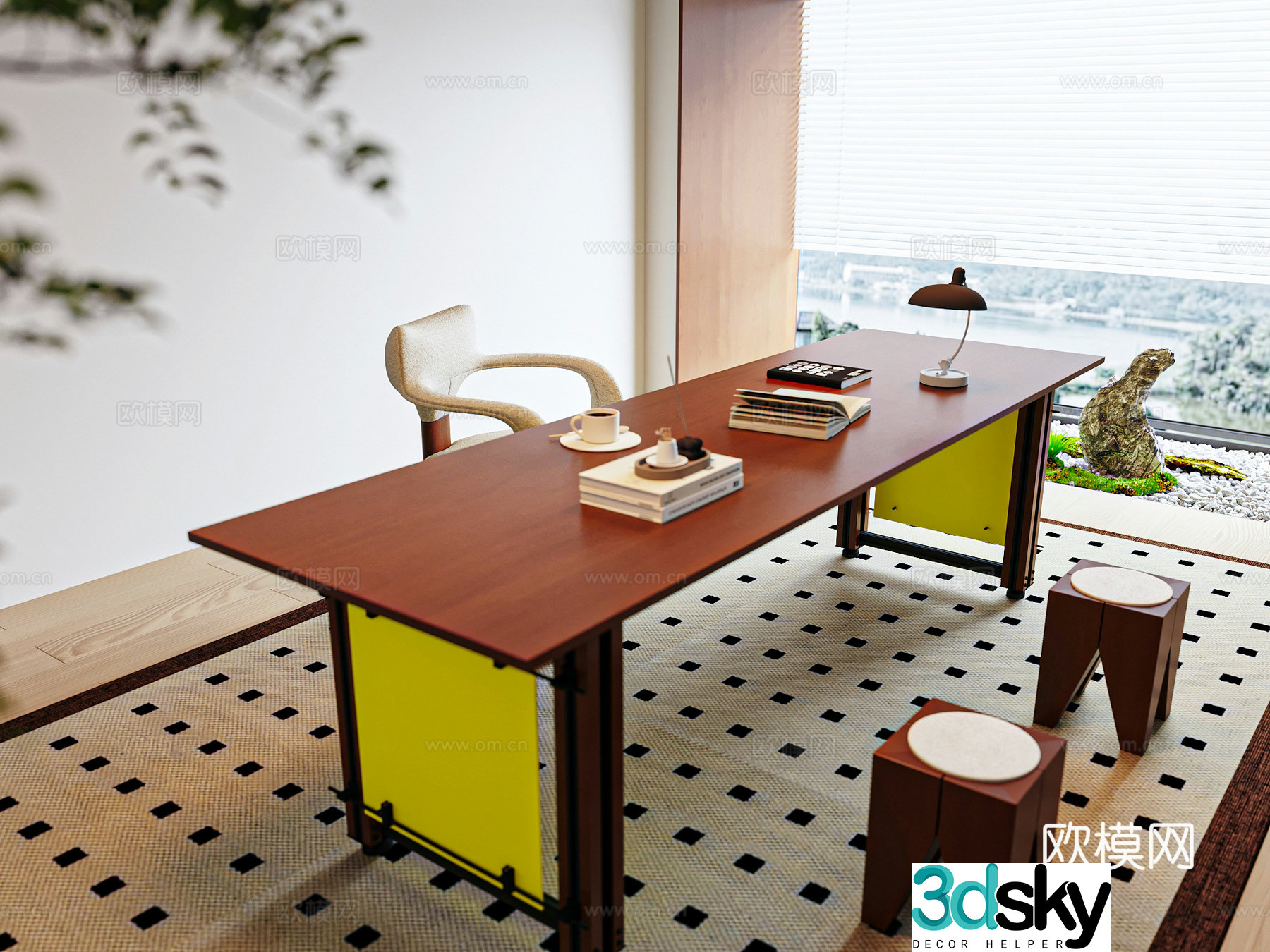Medium style desk and chair combination 3D model