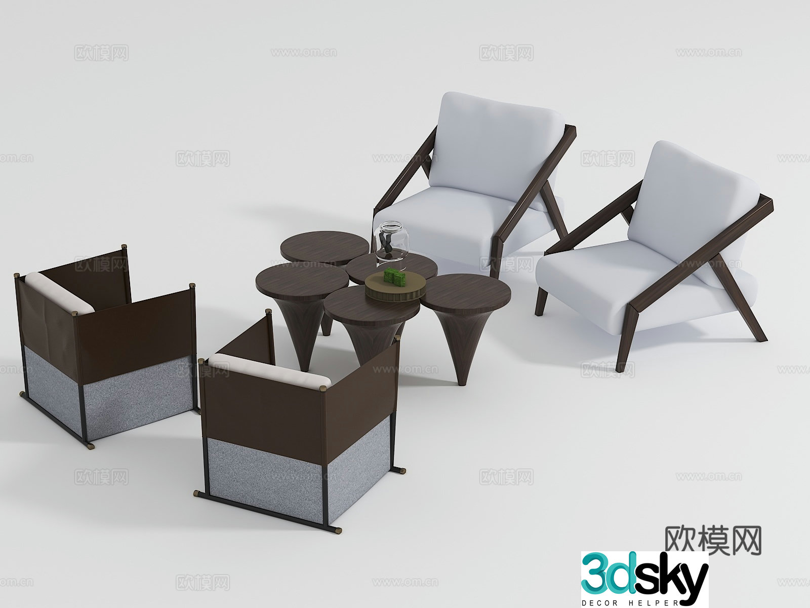 Modern casual negotiation table and chair combination 3D model