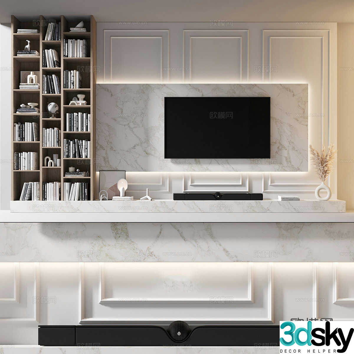 Modern light luxury TV background wall 3d model