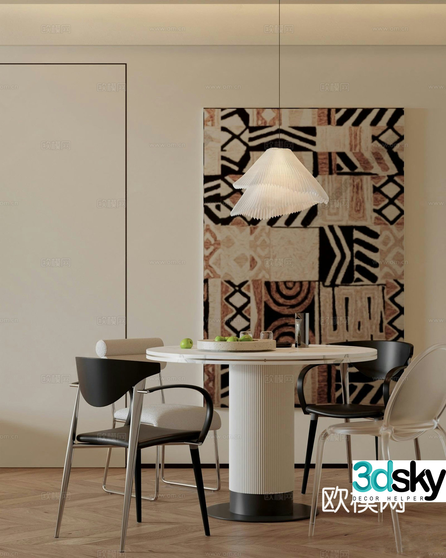 Cream minimalist home living room 3d model