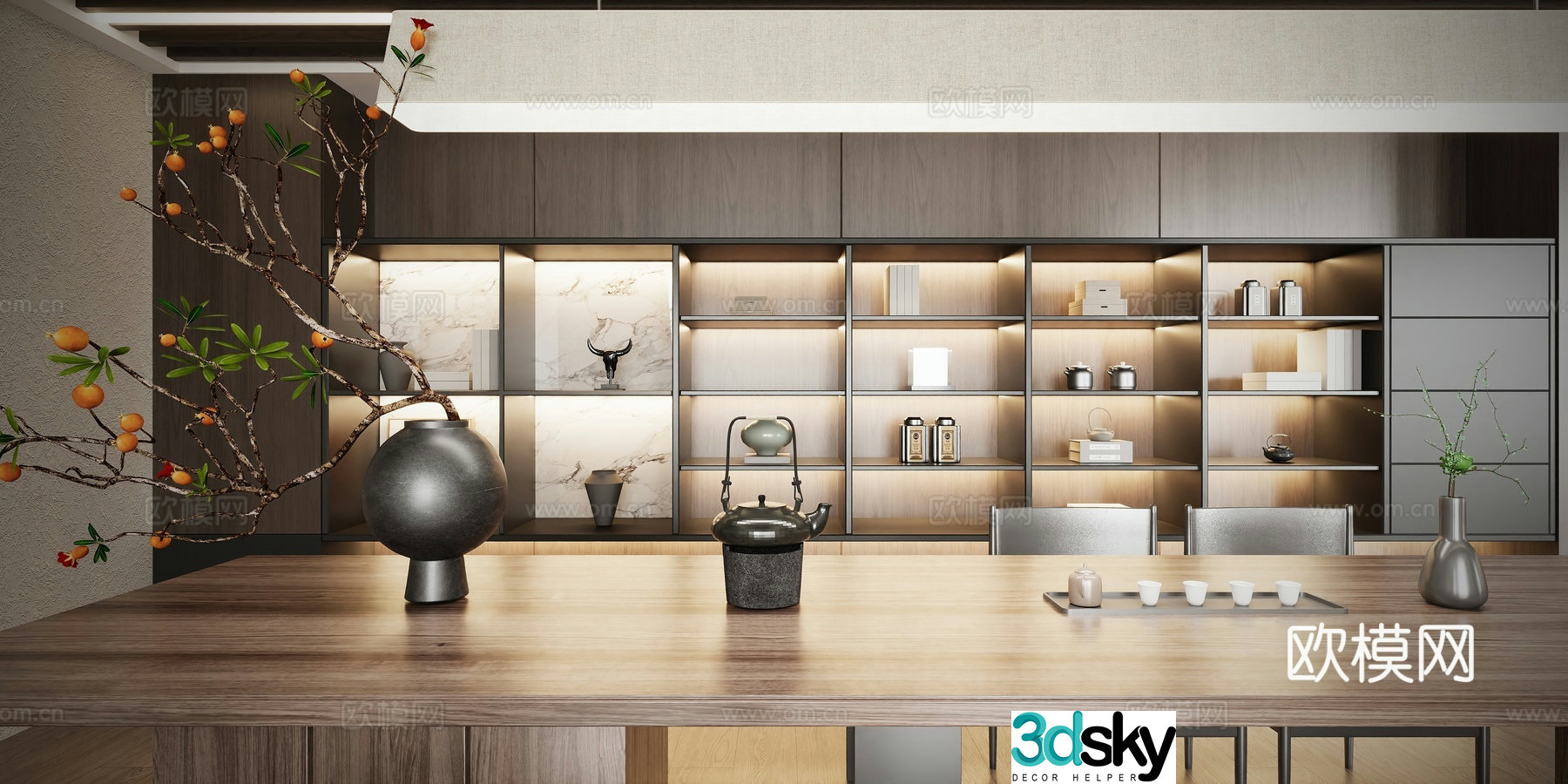 Modern tea room tea cabinet tea table chair 3d model