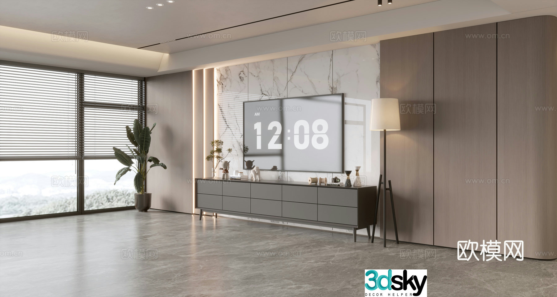 Modern simple living room light luxury TV background wall full wall TV cabinet 3D model