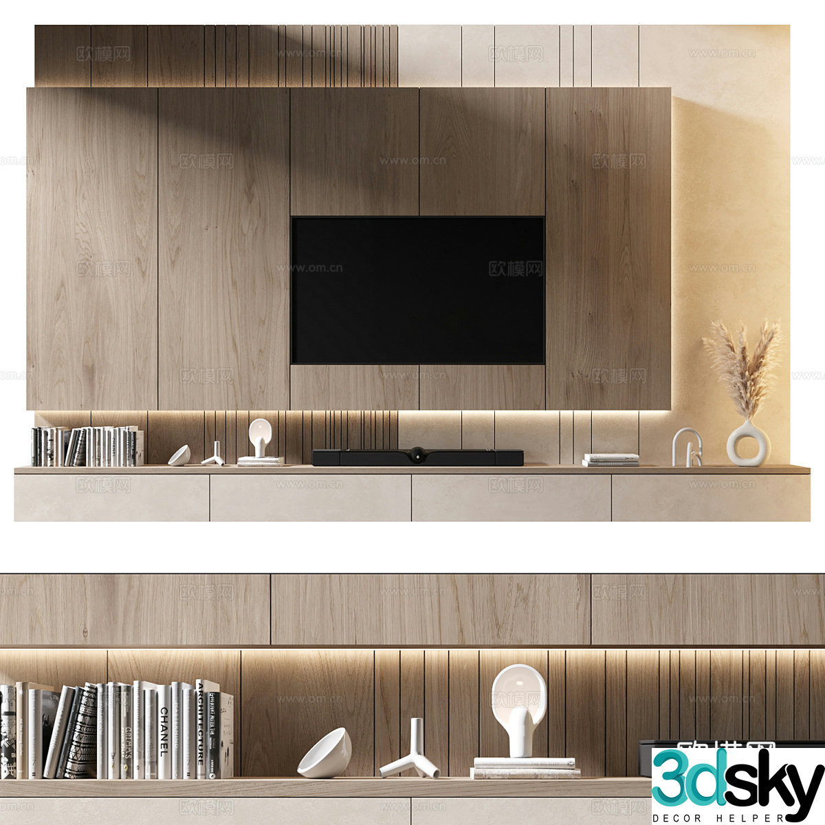 Modern minimalist TV background wall 3d model