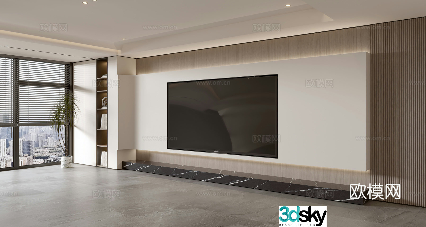 Modern simple living room light luxury TV background wall full wall TV cabinet 3D model