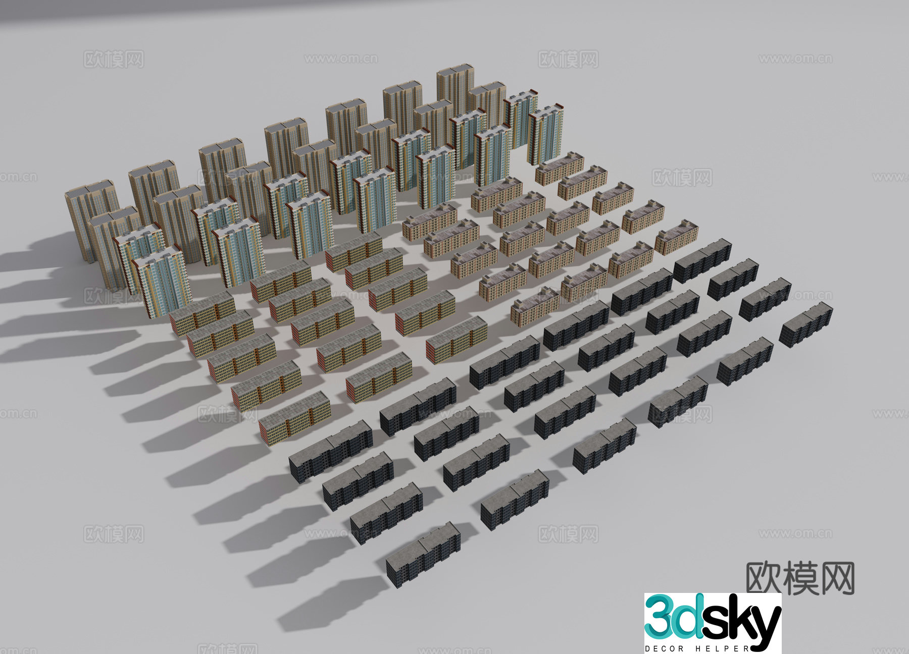 Modern high-rise buildings multi-story residential community buildings bird’s eye view of tall buildings urban building 3D model
