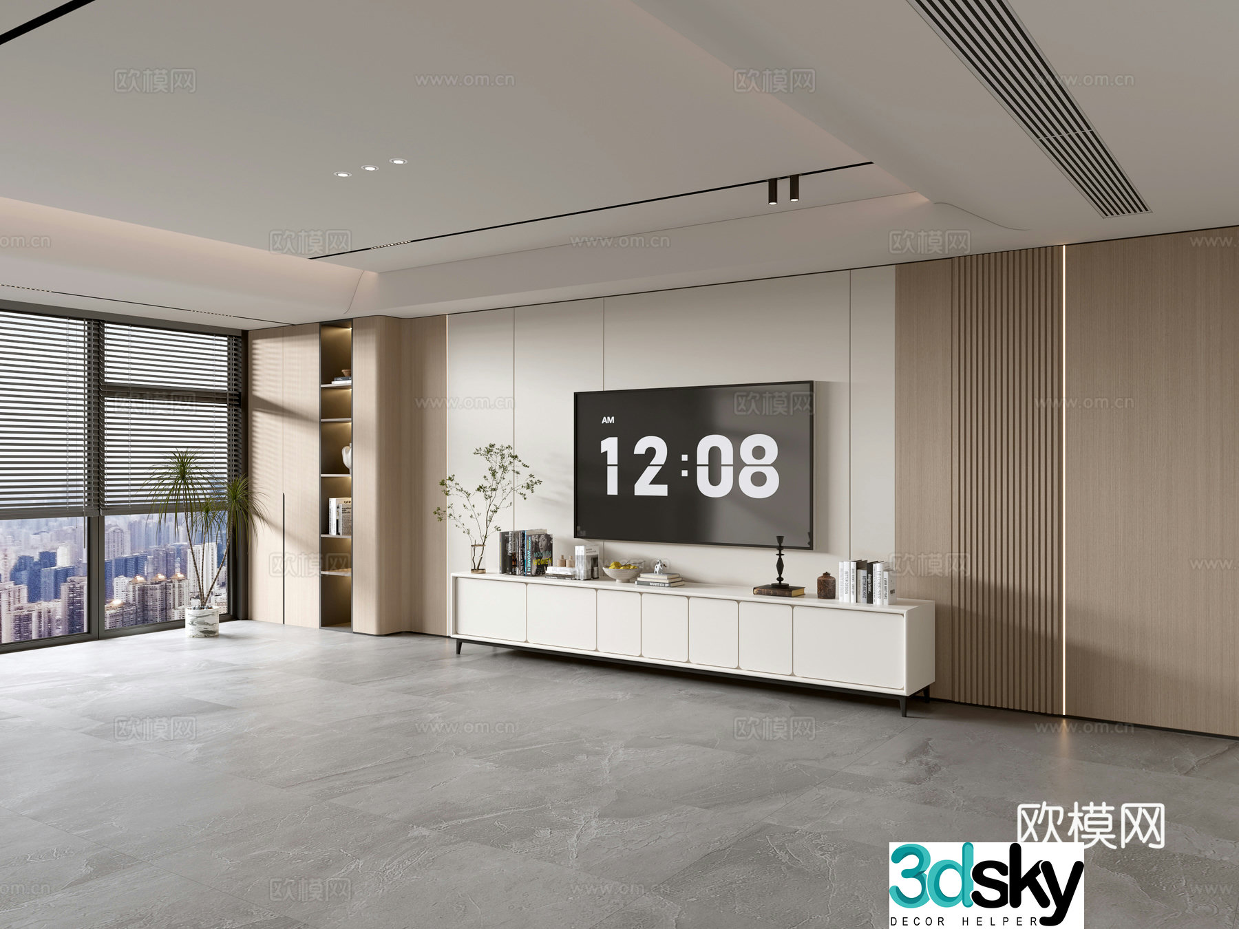 Modern simple living room light luxury TV background wall full wall TV cabinet 3D model