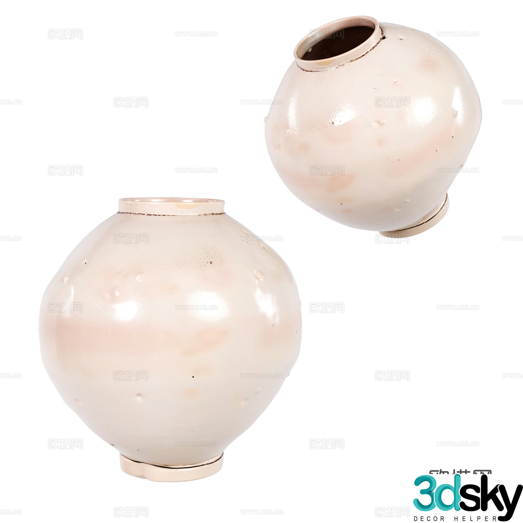 Retro pink clay pot 3d model