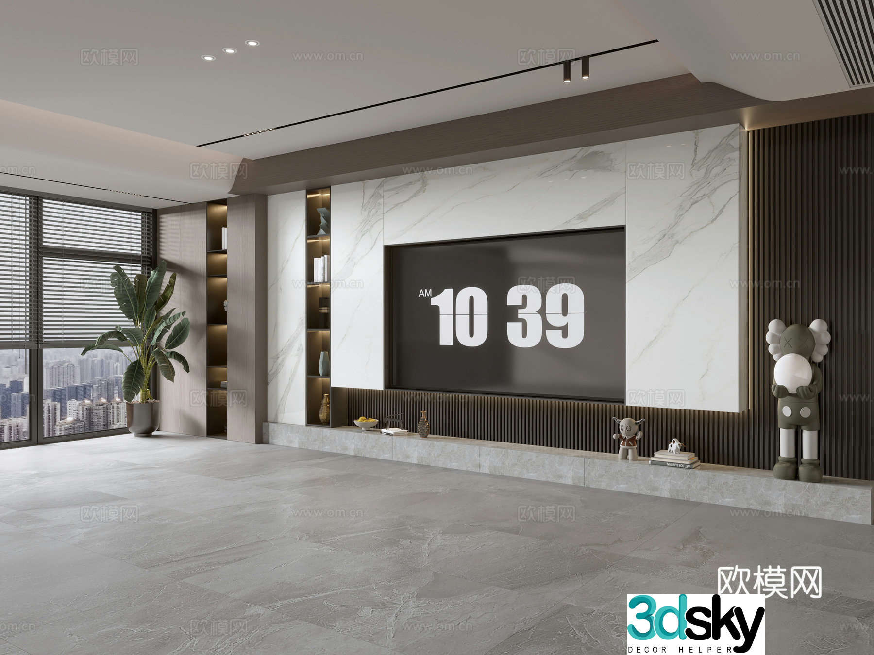 Modern Italian living room light luxury TV background wall full wall TV cabinet 3D model