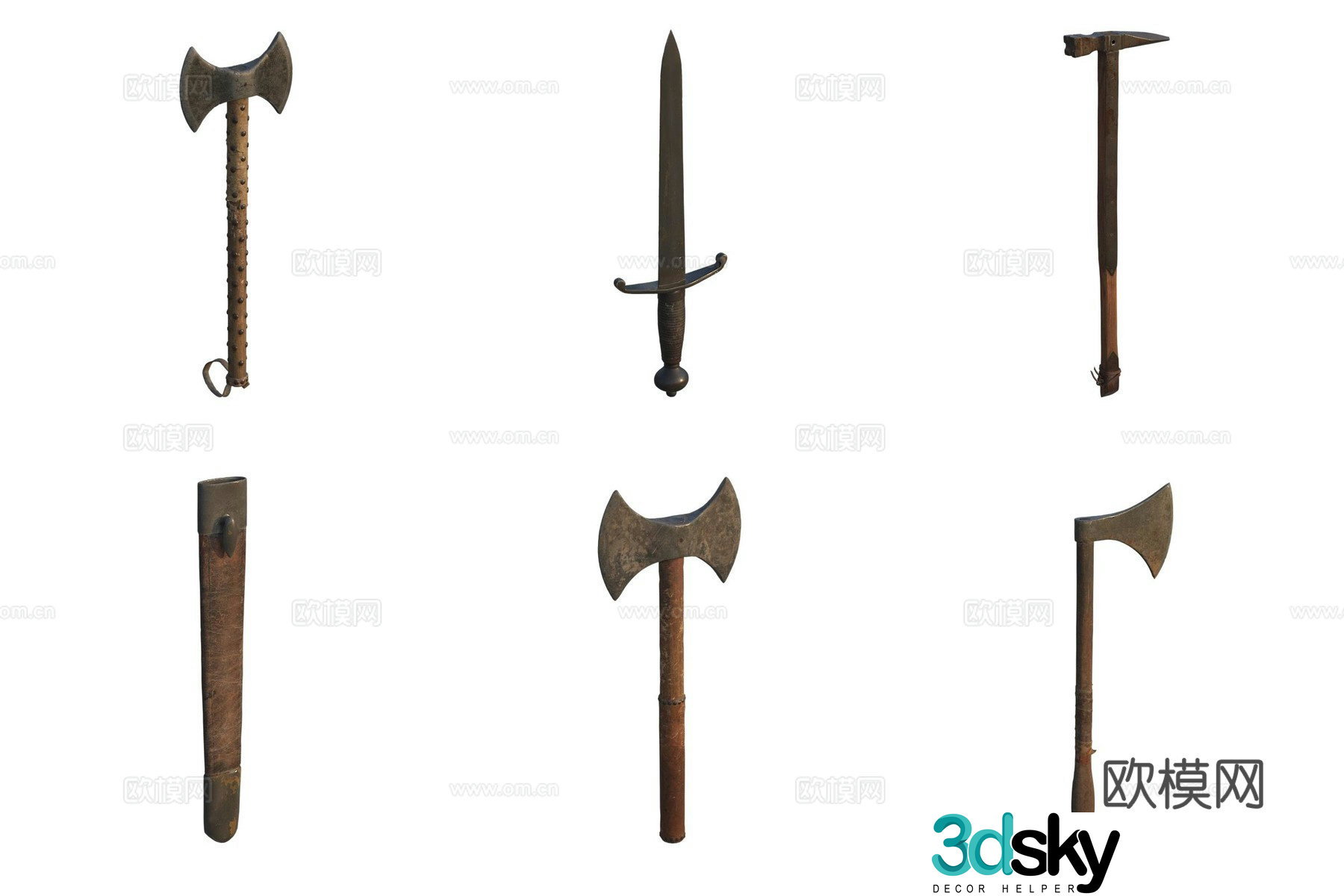 Weapon long sword scabbard axe chisel 3d model