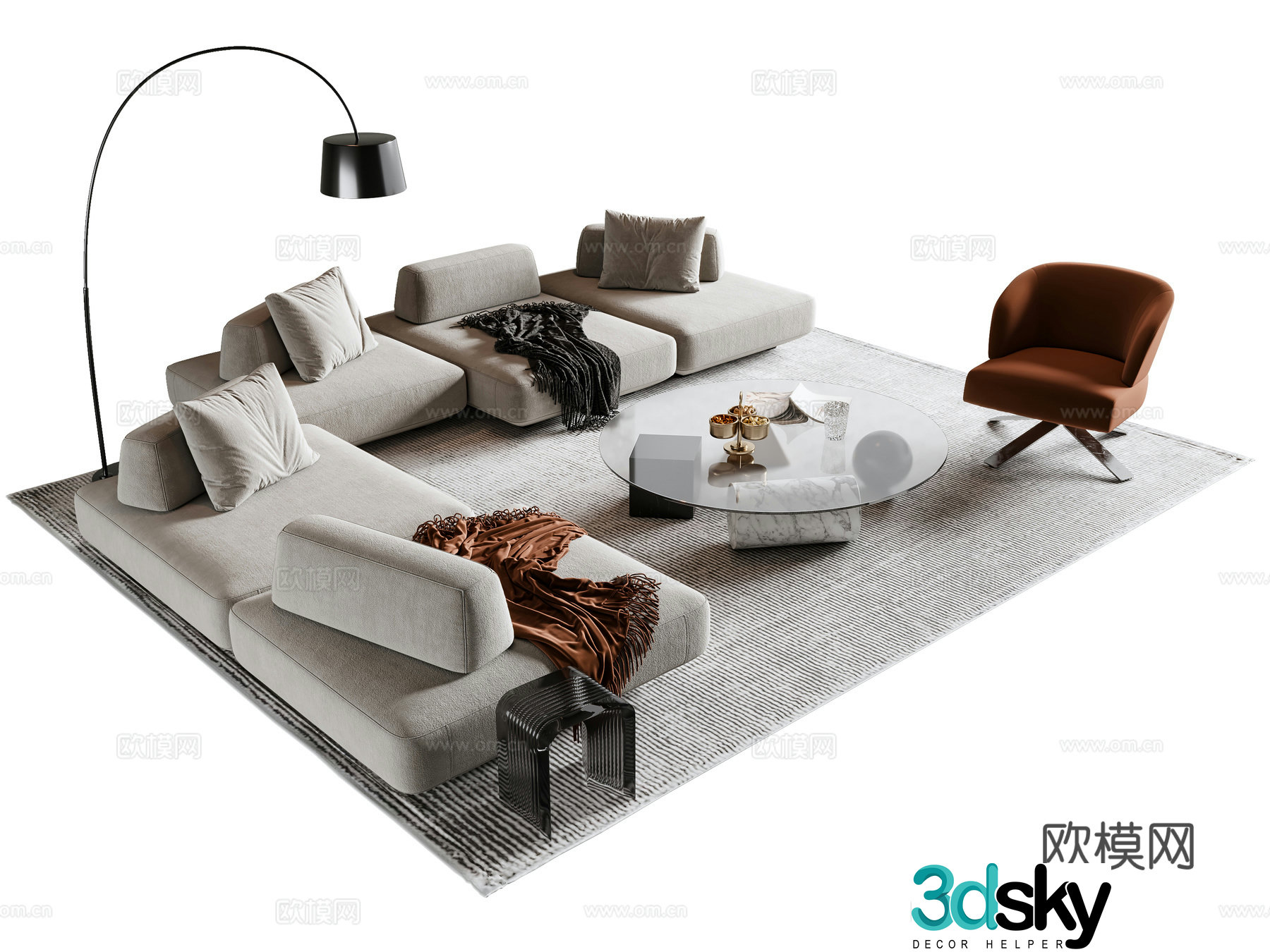 Modern sofa coffee table combination 3D model