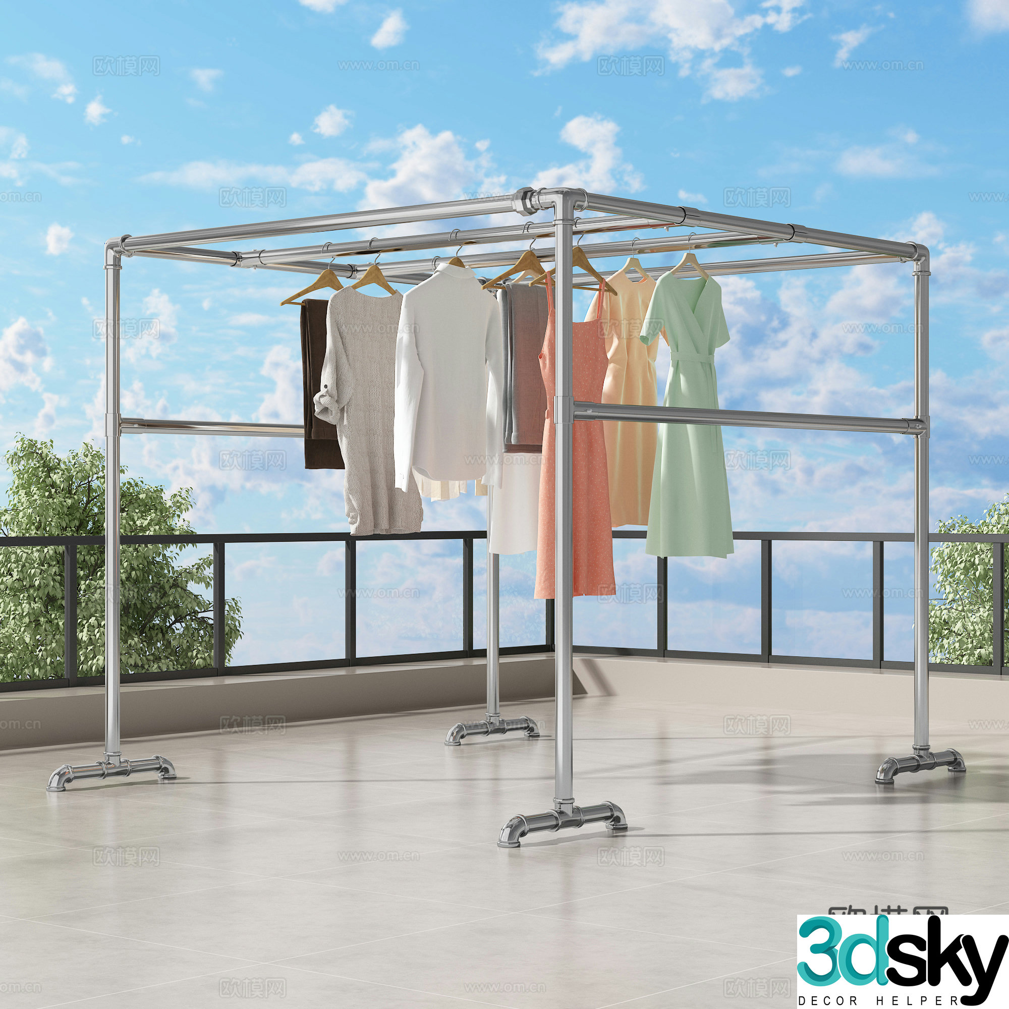 Clothes rack Balcony clothes rack Roof clothes Roof rack Clothes Sky 3D Model