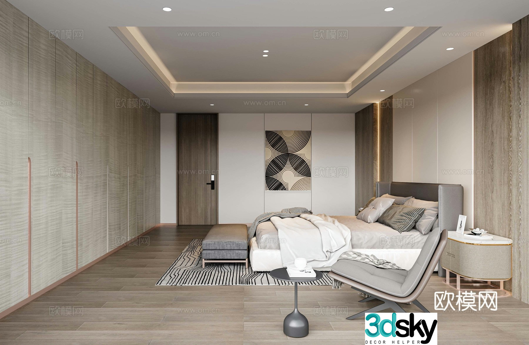 Modern light luxury bedroom 3d model