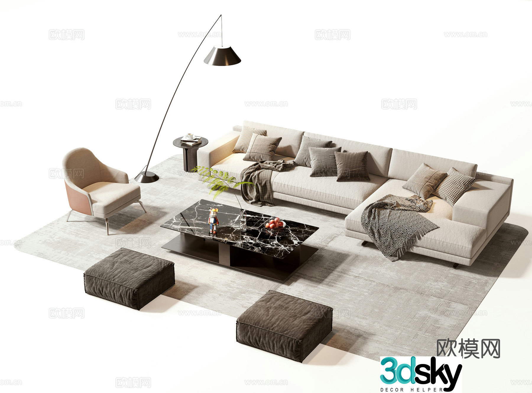 Modern sofa coffee table set 3d model