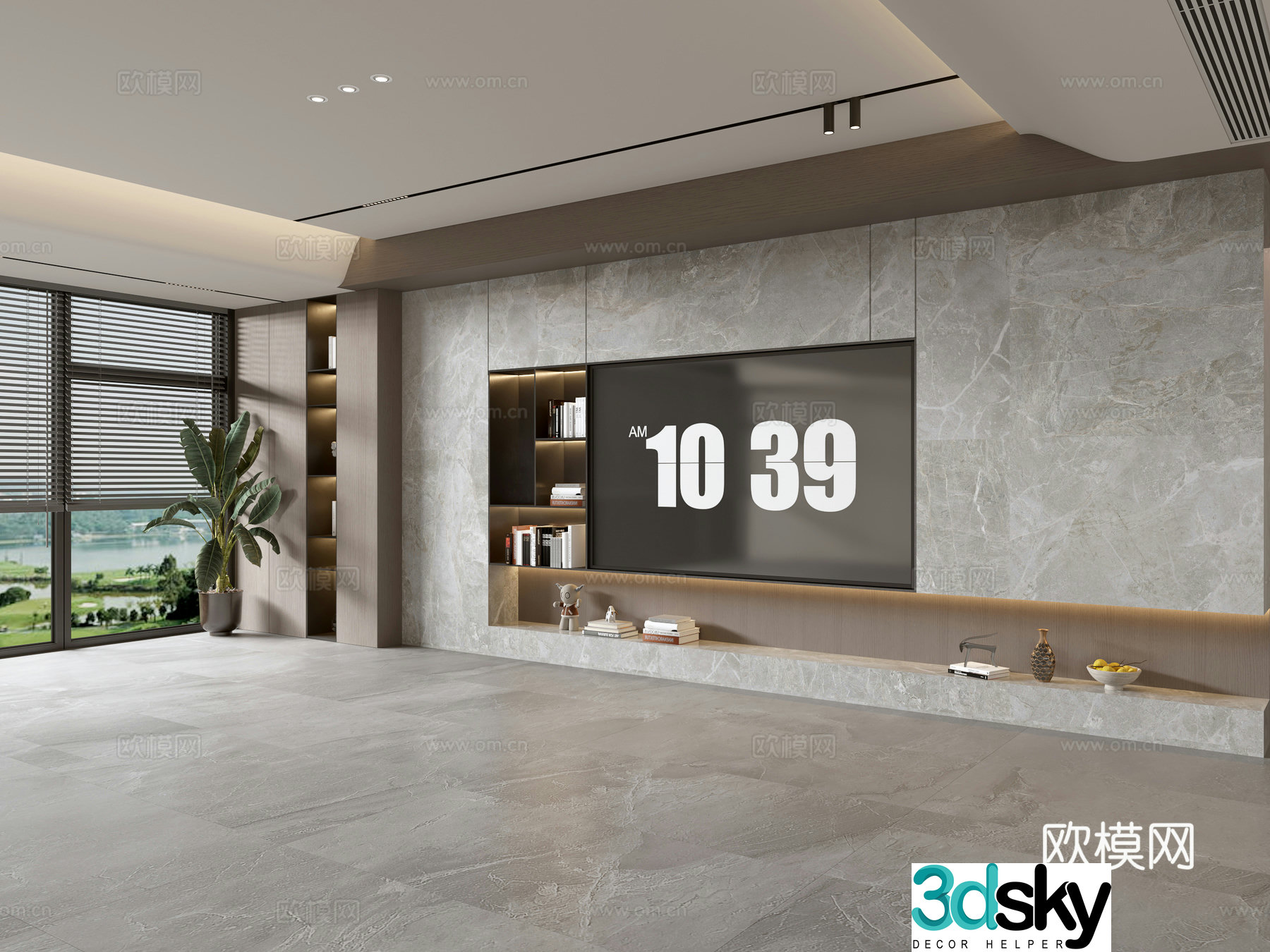 Modern Italian living room light luxury TV background wall full wall TV cabinet 3D model
