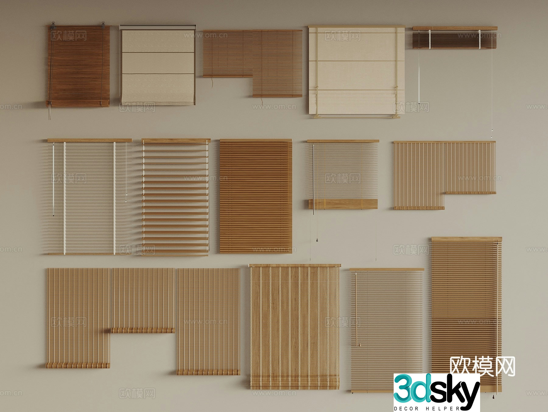 New Chinese style bamboo curtain roller blind venetian blind 3D model