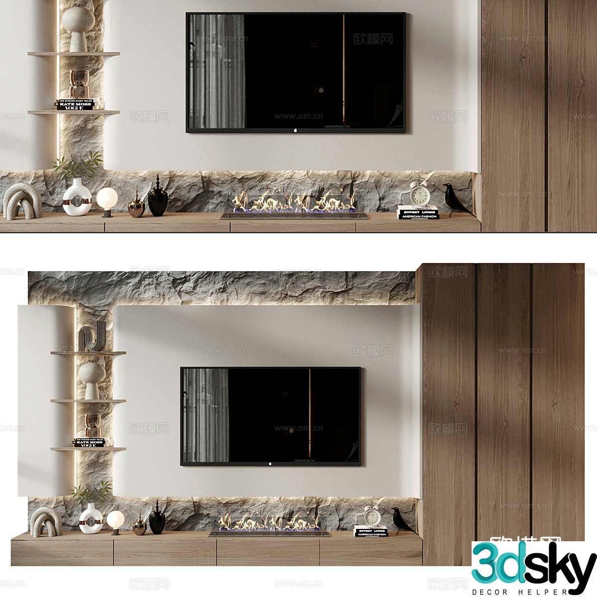 Modern minimalist TV background wall 3d model