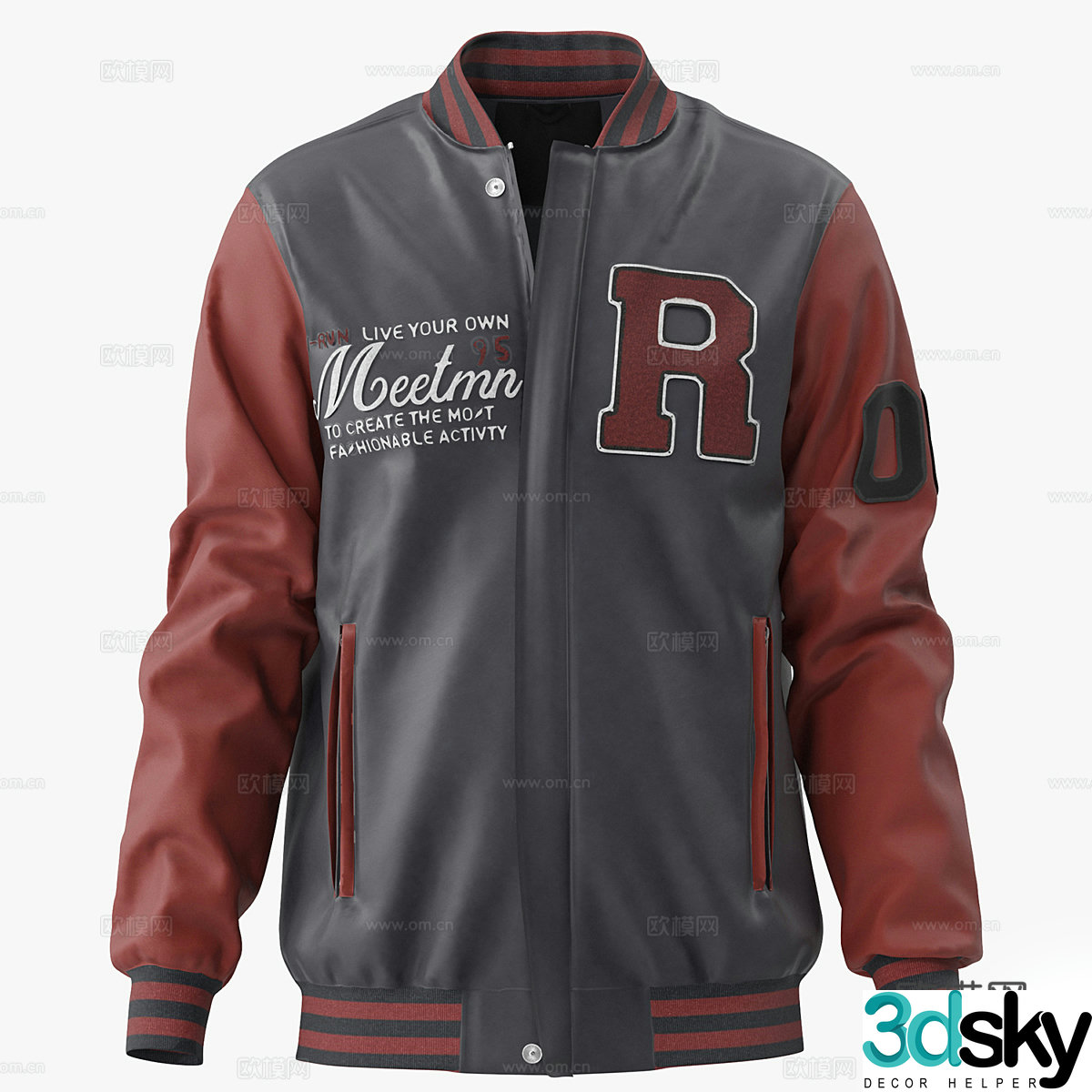 Men’s Embroidery Baseball Jacket 3D Model