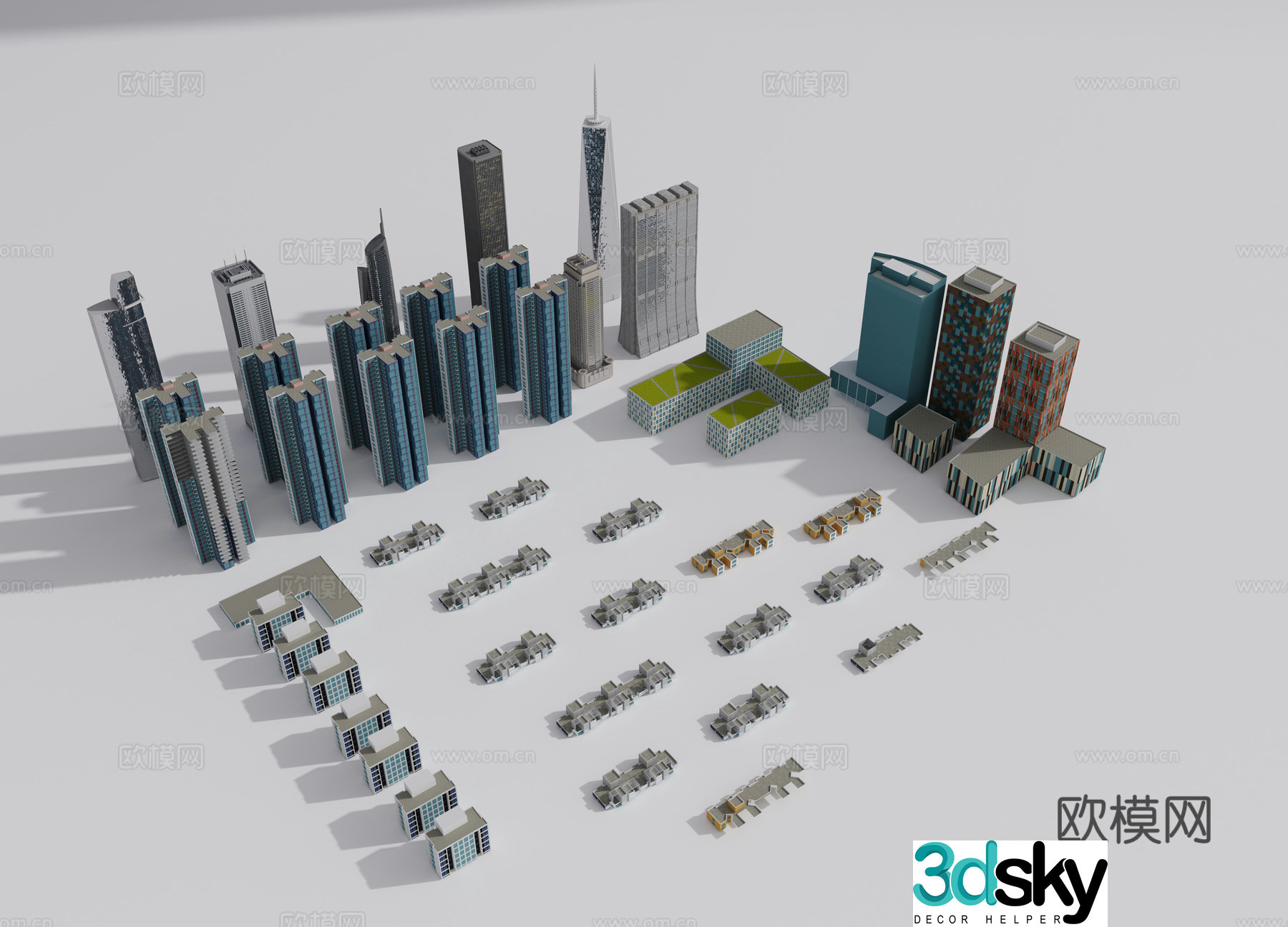 Modern high-rise buildings multi-story residential community buildings bird’s eye view of tall buildings urban building 3D model