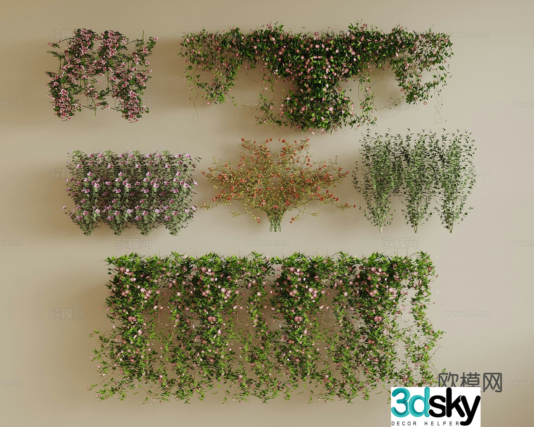 vine climbing ivy wall flowers and plants green plants wall 3d model