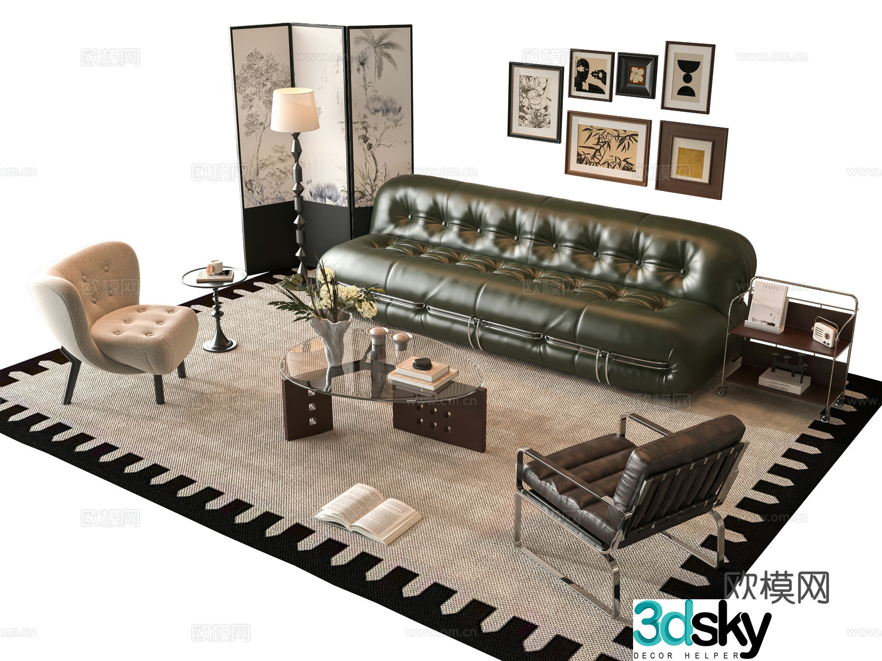 French sofa combination 3D model